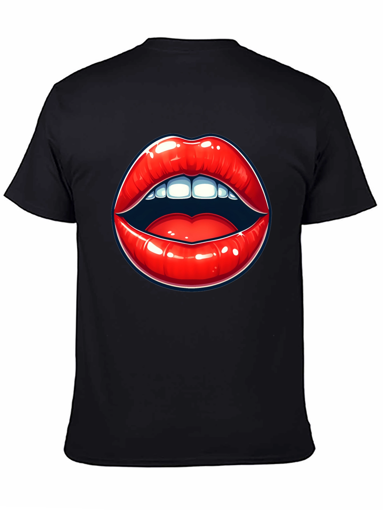Black Bold Lips Graphic Tee - Black Cotton T-Shirt view 4