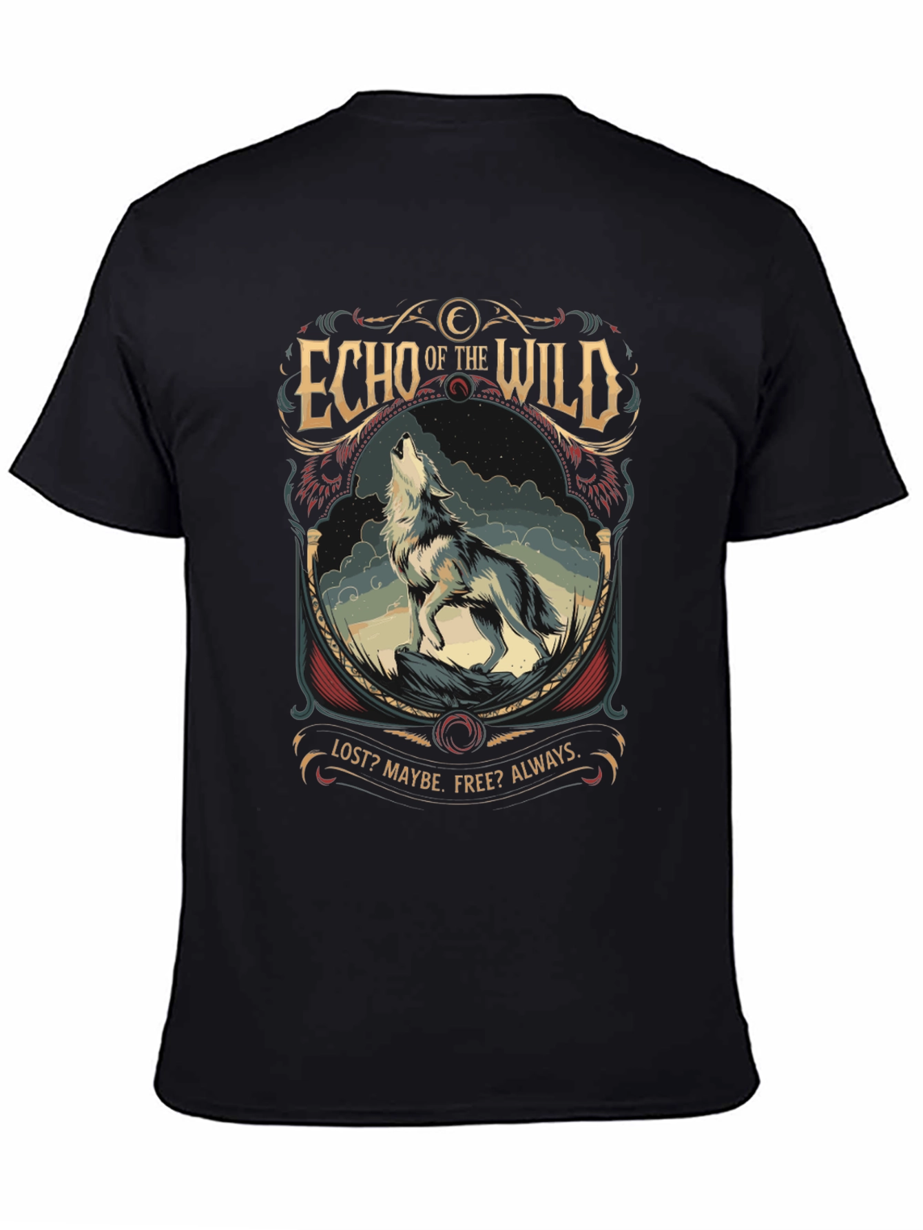 Black Echo of the Wild Wolf Graphic T-Shirt view 4