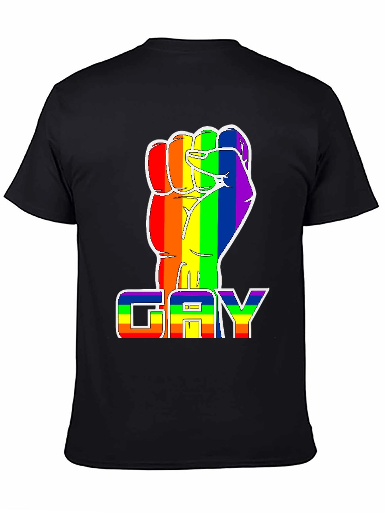 Black Rainbow Fist 'GAY' Pride T-Shirt - Black Cotton Blend Tee view 4