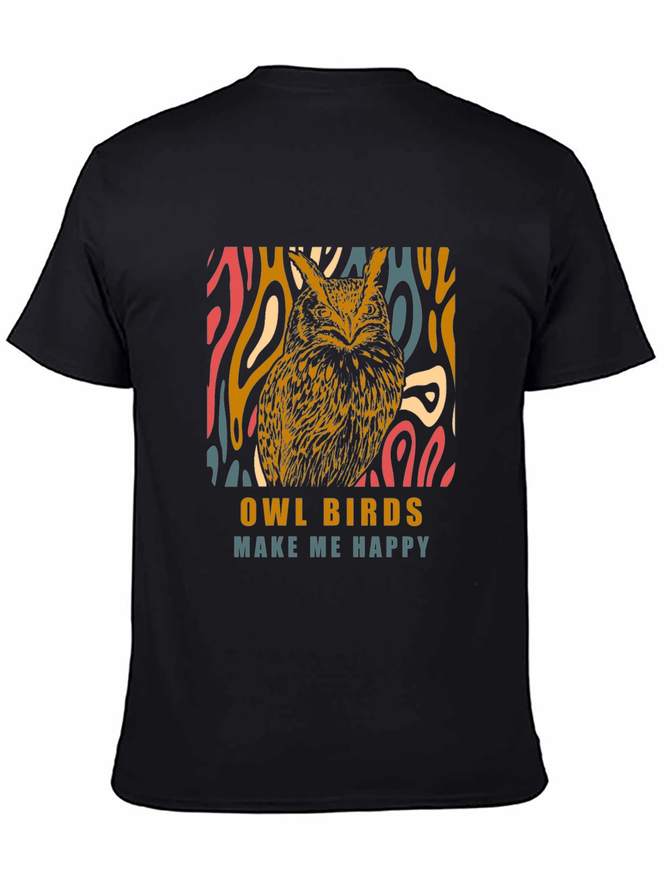Black Owl Birds Make Me Happy Graphic T-Shirt view 4