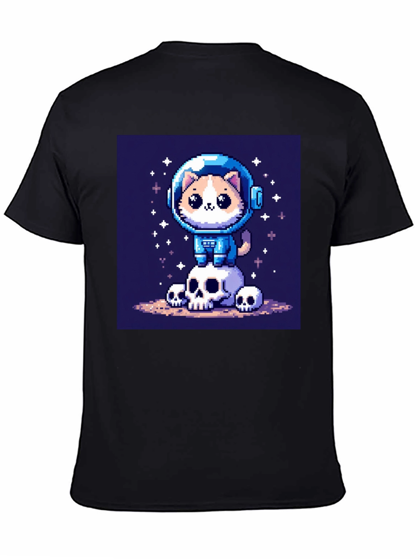Black Pixel Cat Astronaut T-Shirt - Space Kitty Tee view 4