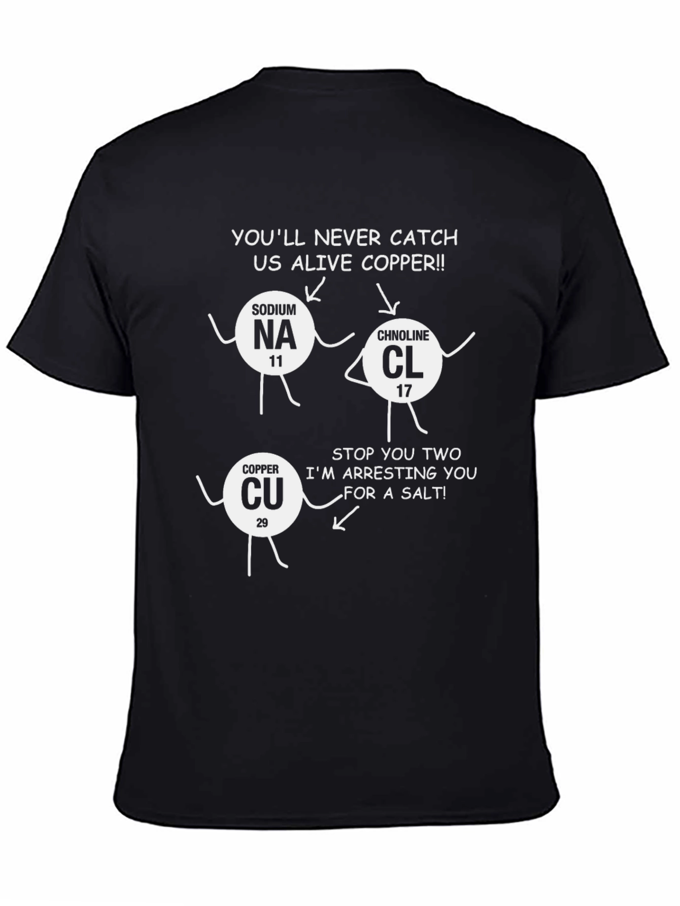 Black Funny Chemistry T-Shirt: Sodium, Chlorine & Copper Joke view 4