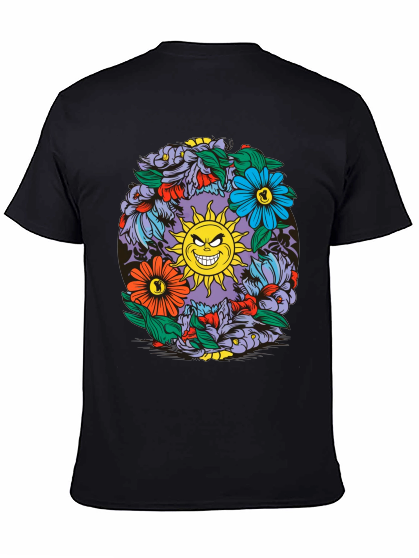 Black Floral Sun Graphic Black T-Shirt view 4
