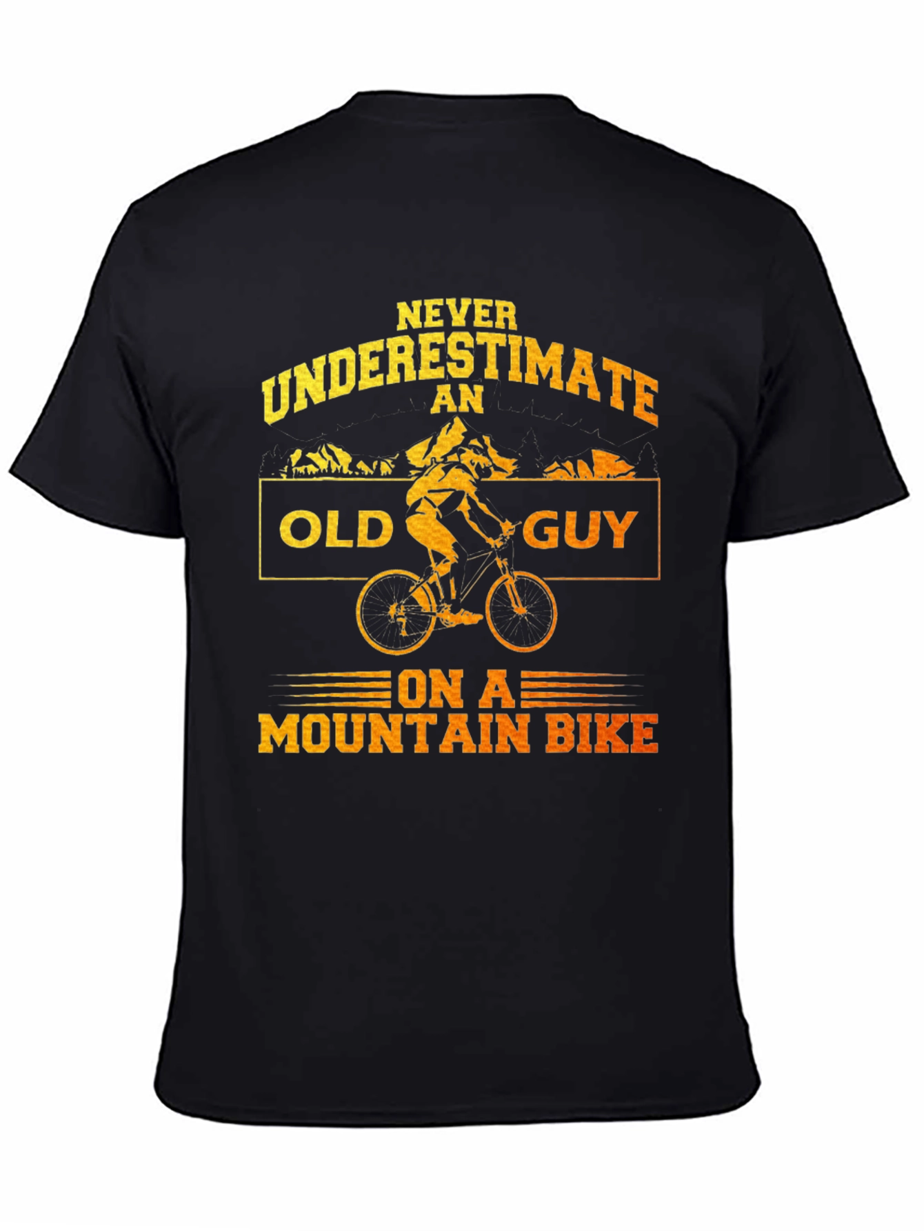 Black Never Underestimate an Old Guy Mountain Bike Graphic T-Shirt view 4