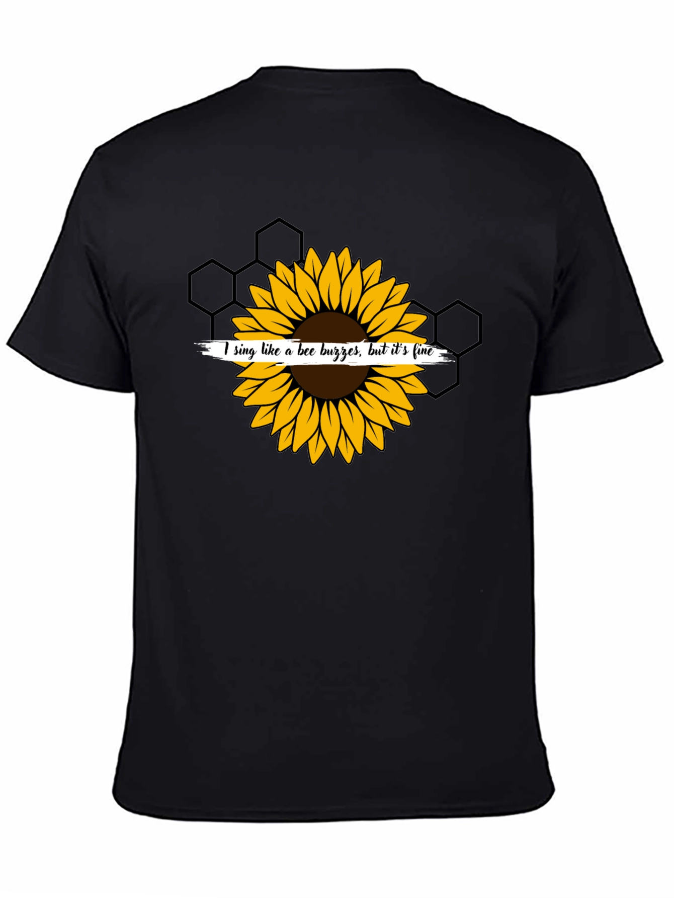 Black Sunflower Bee Buzz Funny Graphic T-Shirt view 4