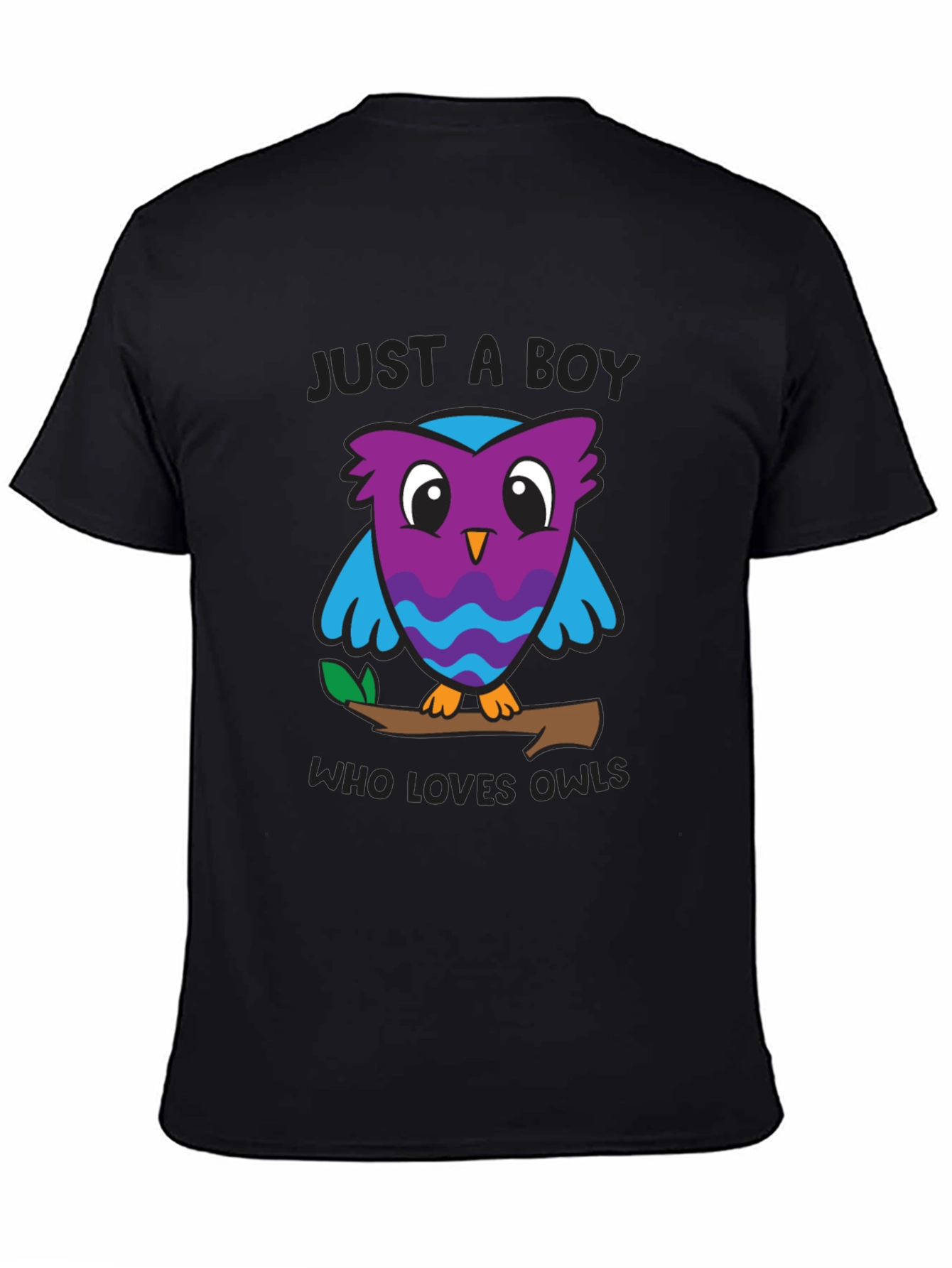 Black Just A Boy Who Loves Owls Graphic T-Shirt view 4