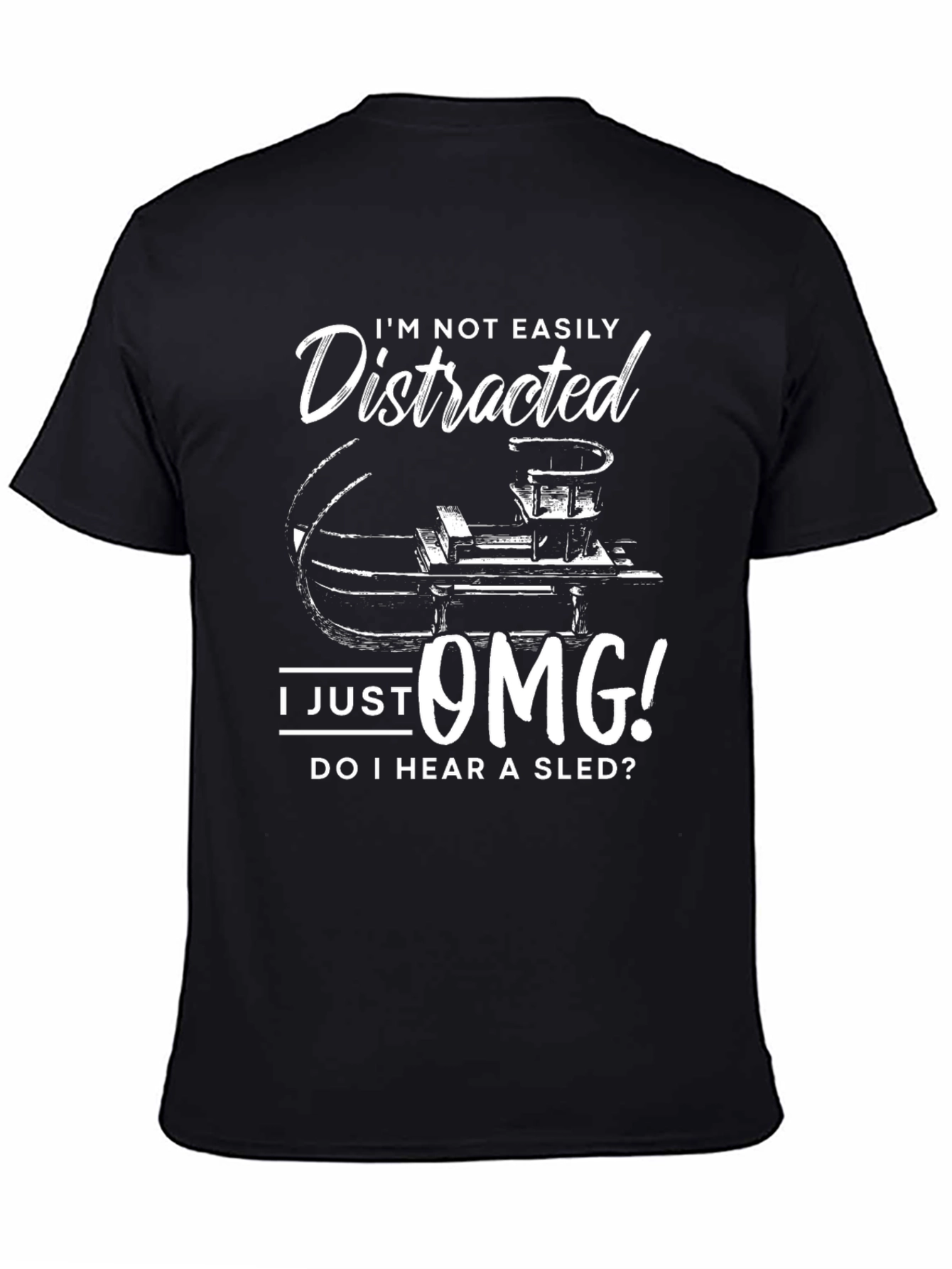 Black Distracted Sledding Fan T-Shirt view 4