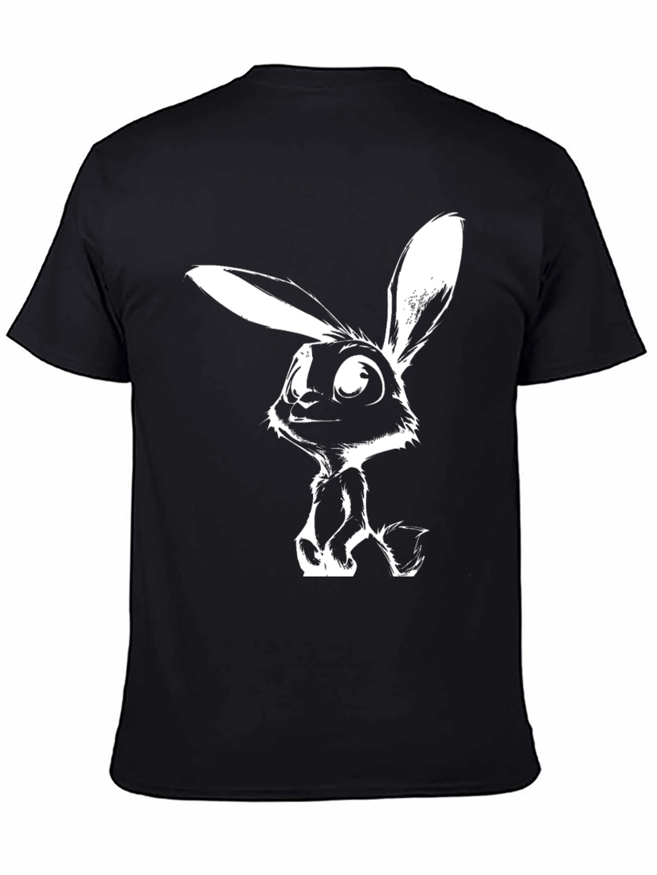 Black Cartoon Rabbit Graphic Tee - Black Casual T-Shirt view 4