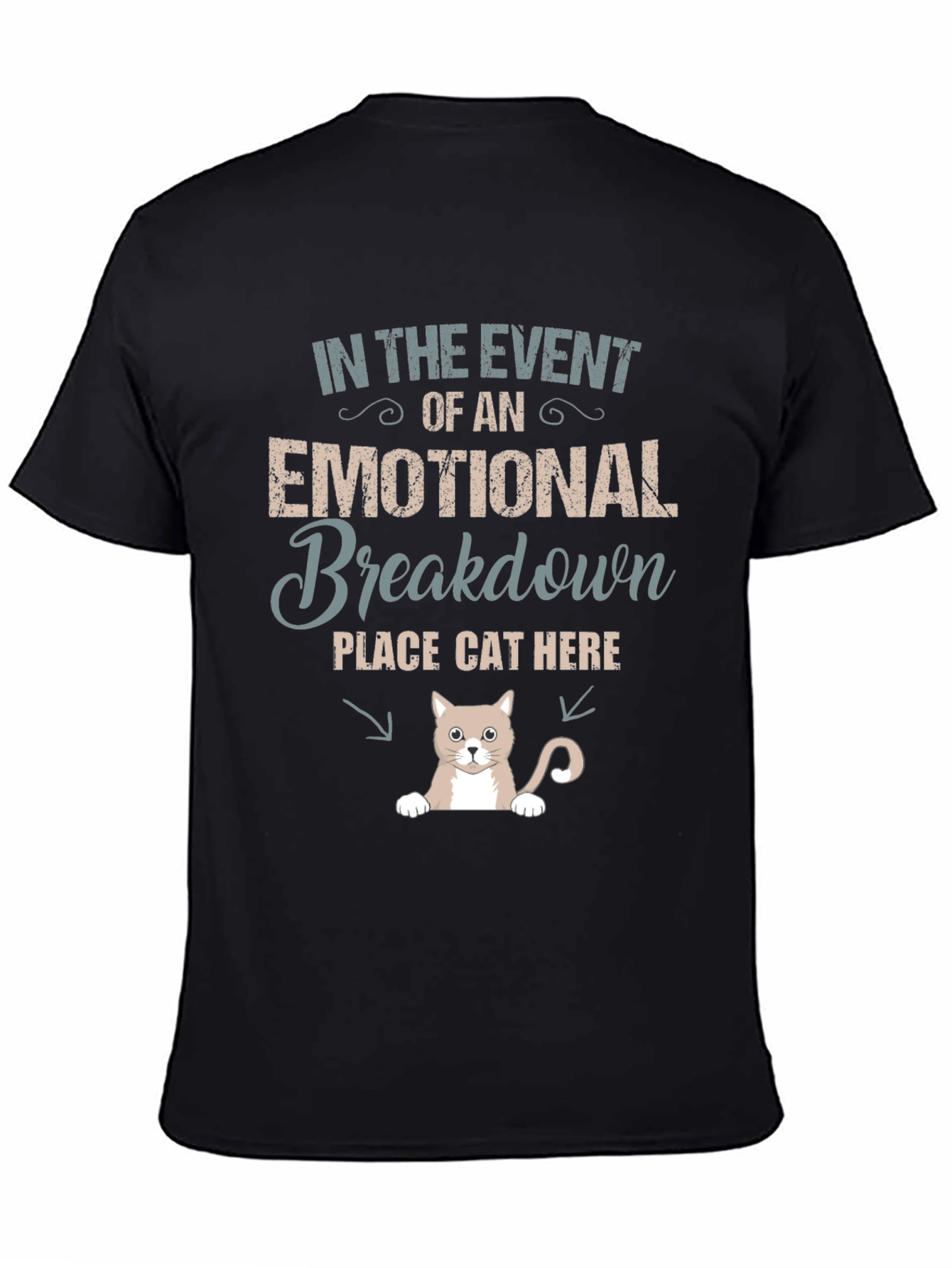 Black Emotional Breakdown Cat Here Graphic Tee view 4