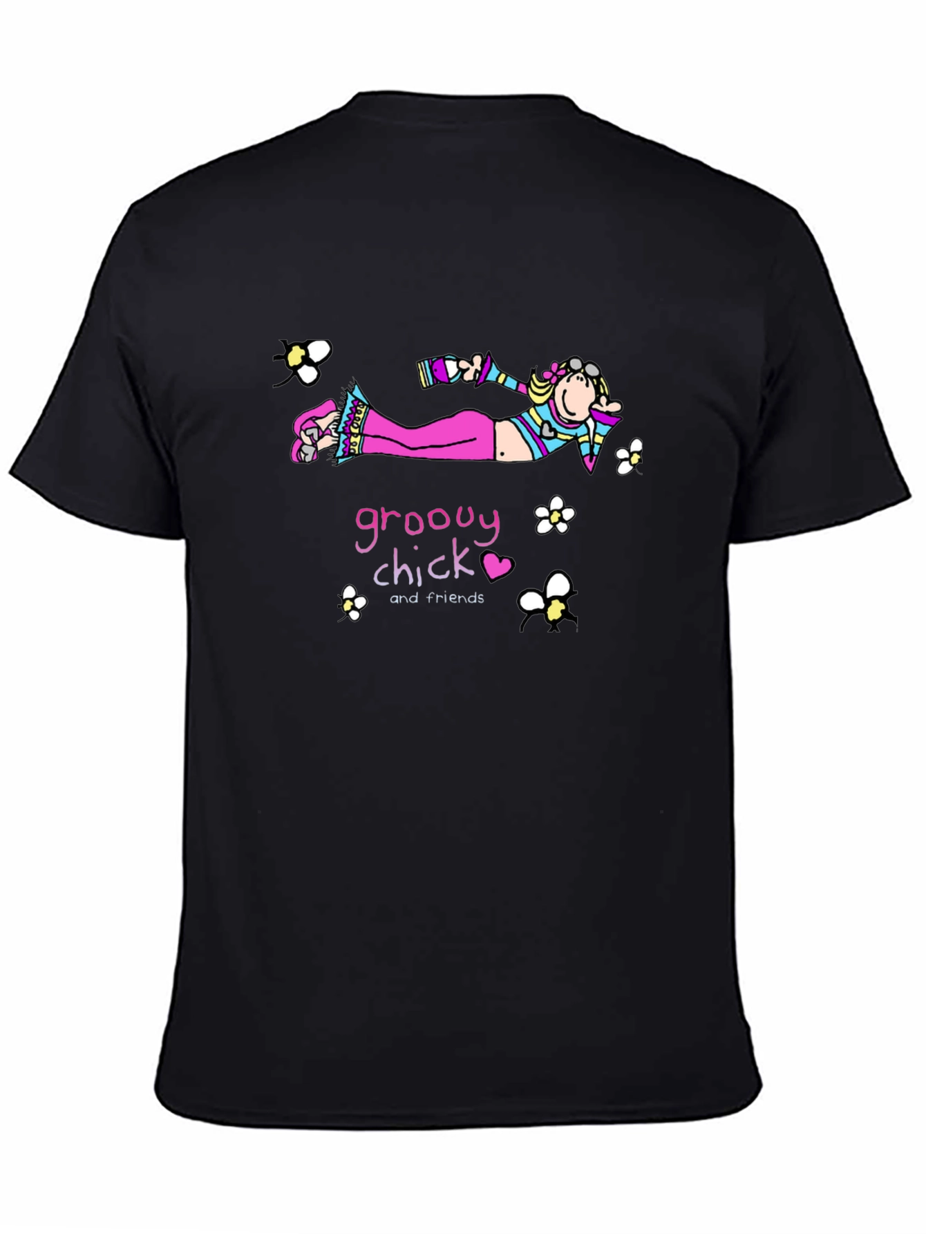 Black Groovy Chick T-Shirt - Black Cotton Tee view 4