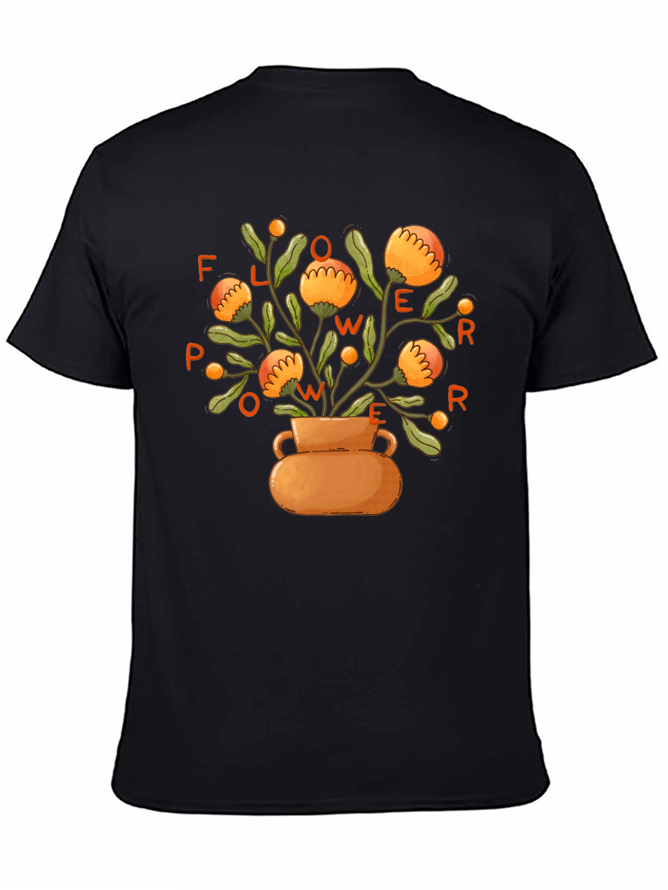 Black Flower Power Graphic Tee -  Stylish Unisex Black T-Shirt view 4