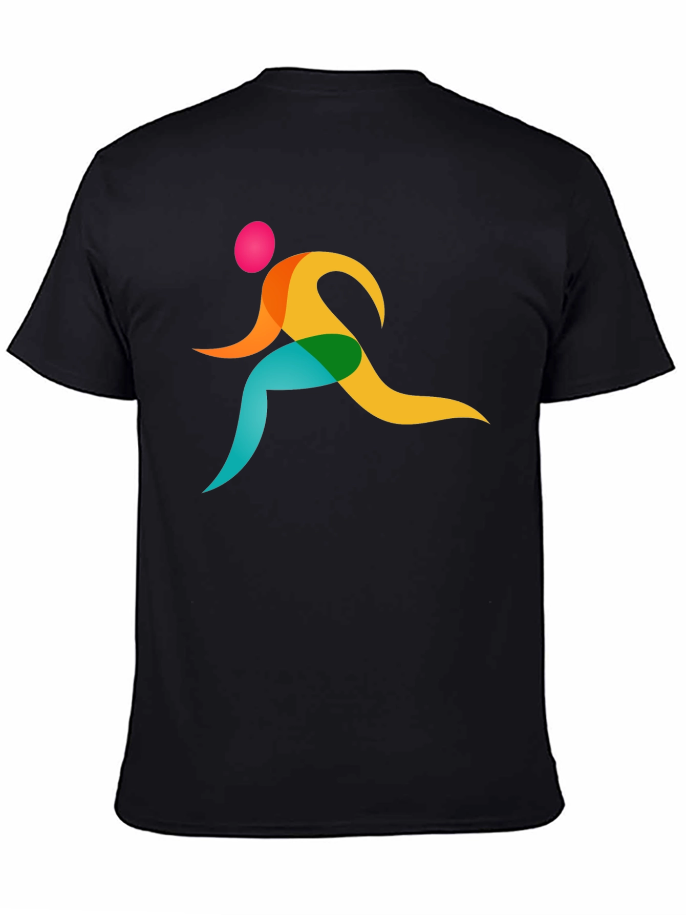 Black Men's Black T-Shirt with Colorful Runner Design view 4