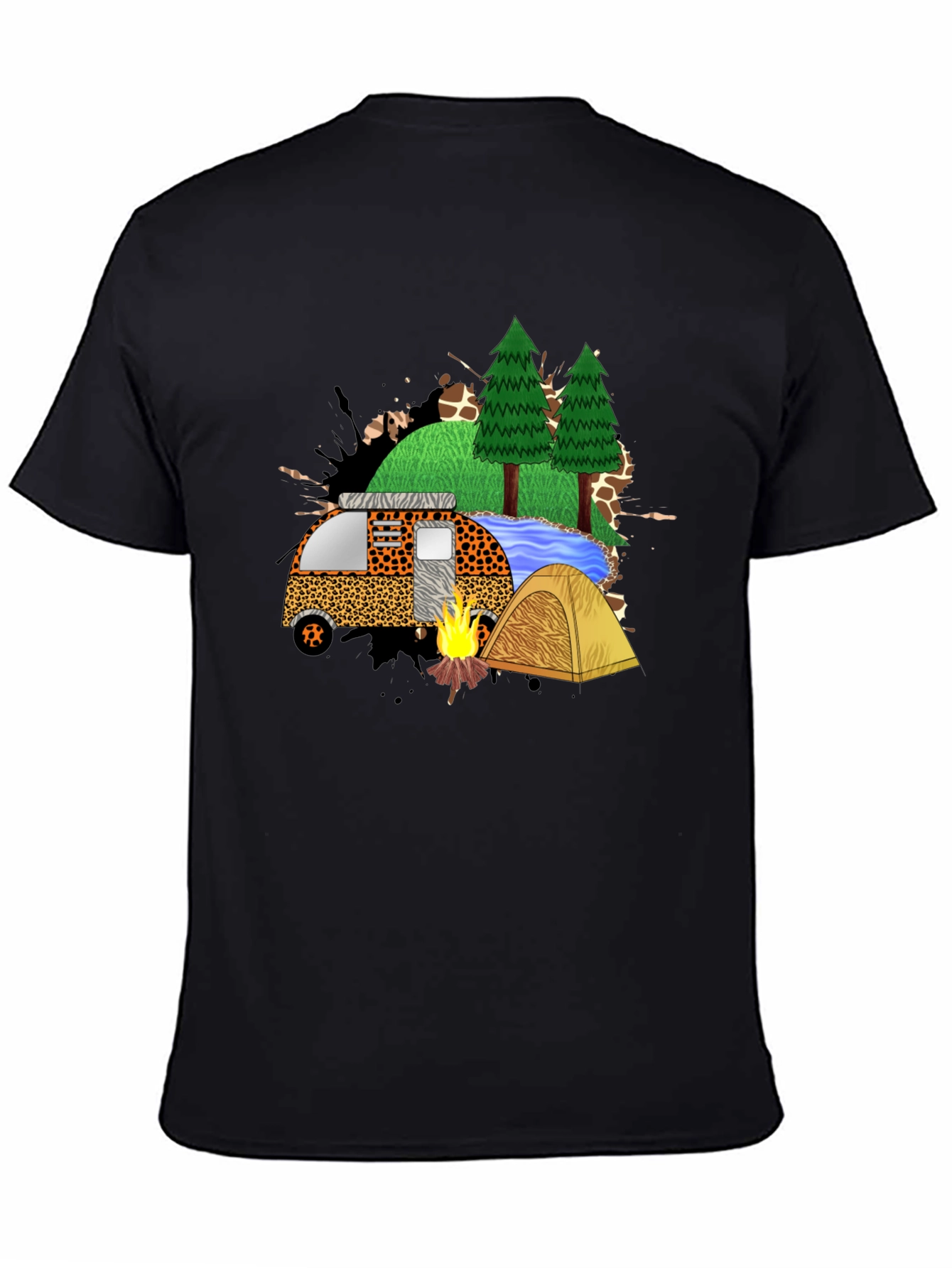 Black Camping Adventure Black Graphic T-Shirt view 4