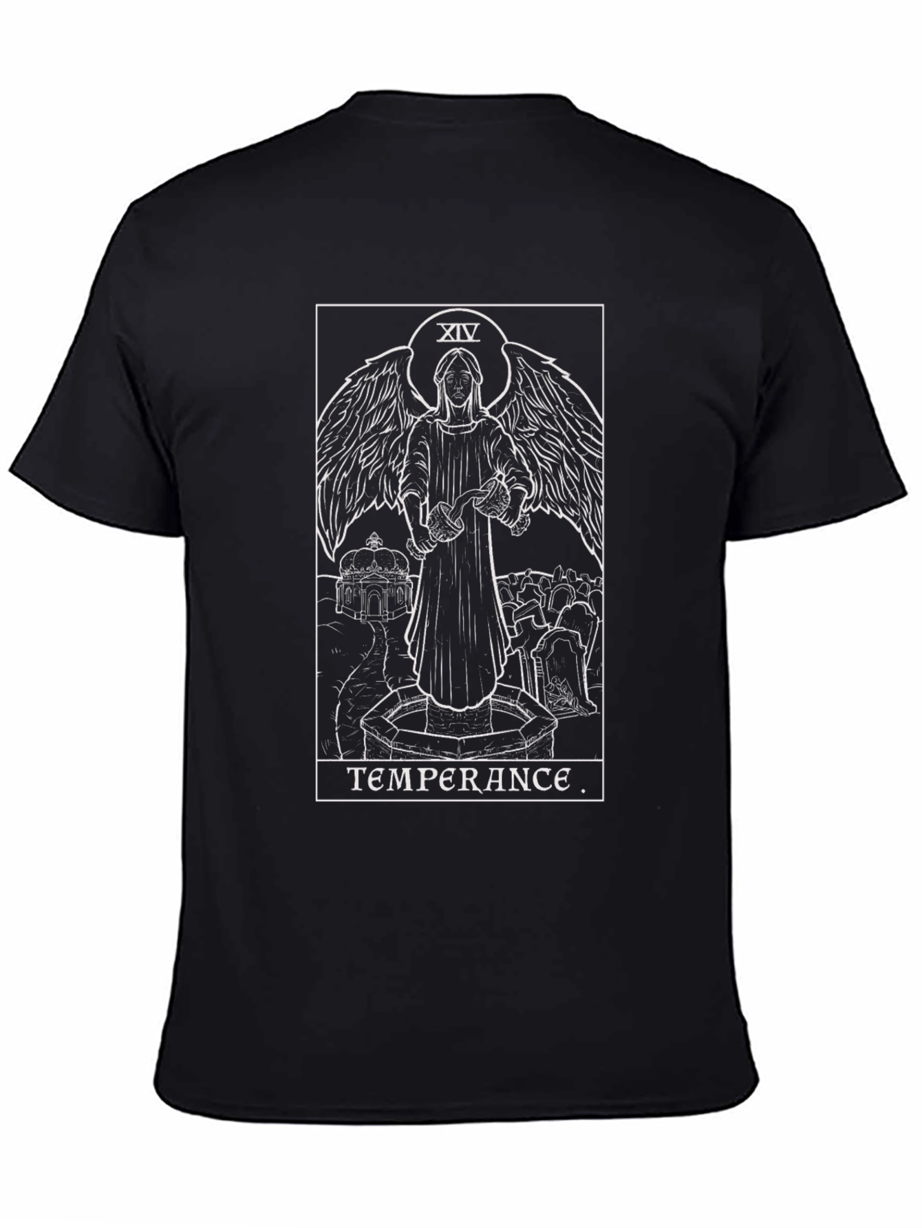 Black Temperance Tarot Card Graphic Tee - Unisex Black T-Shirt view 4