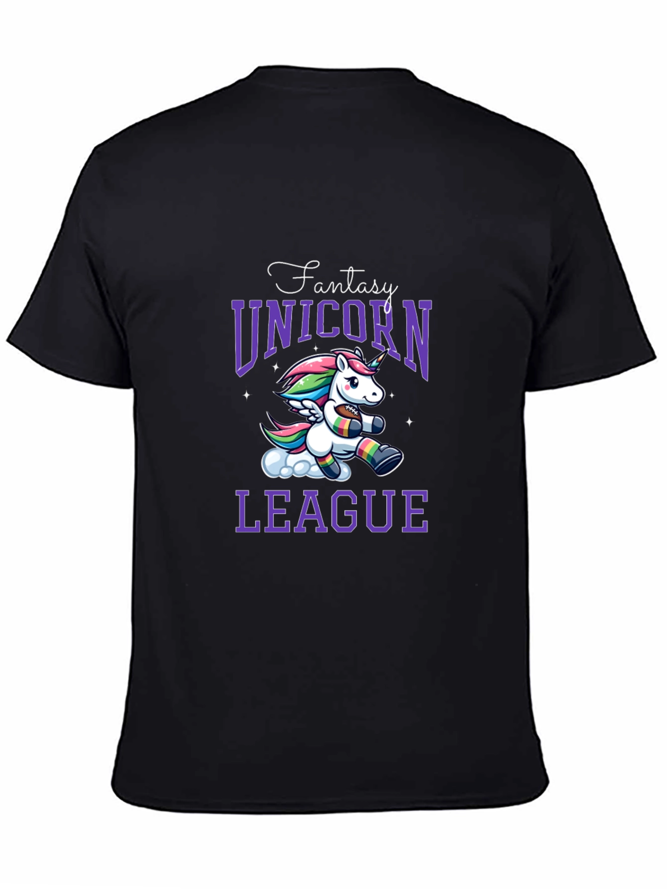 Black Fantasy Unicorn League Black T-Shirt view 4