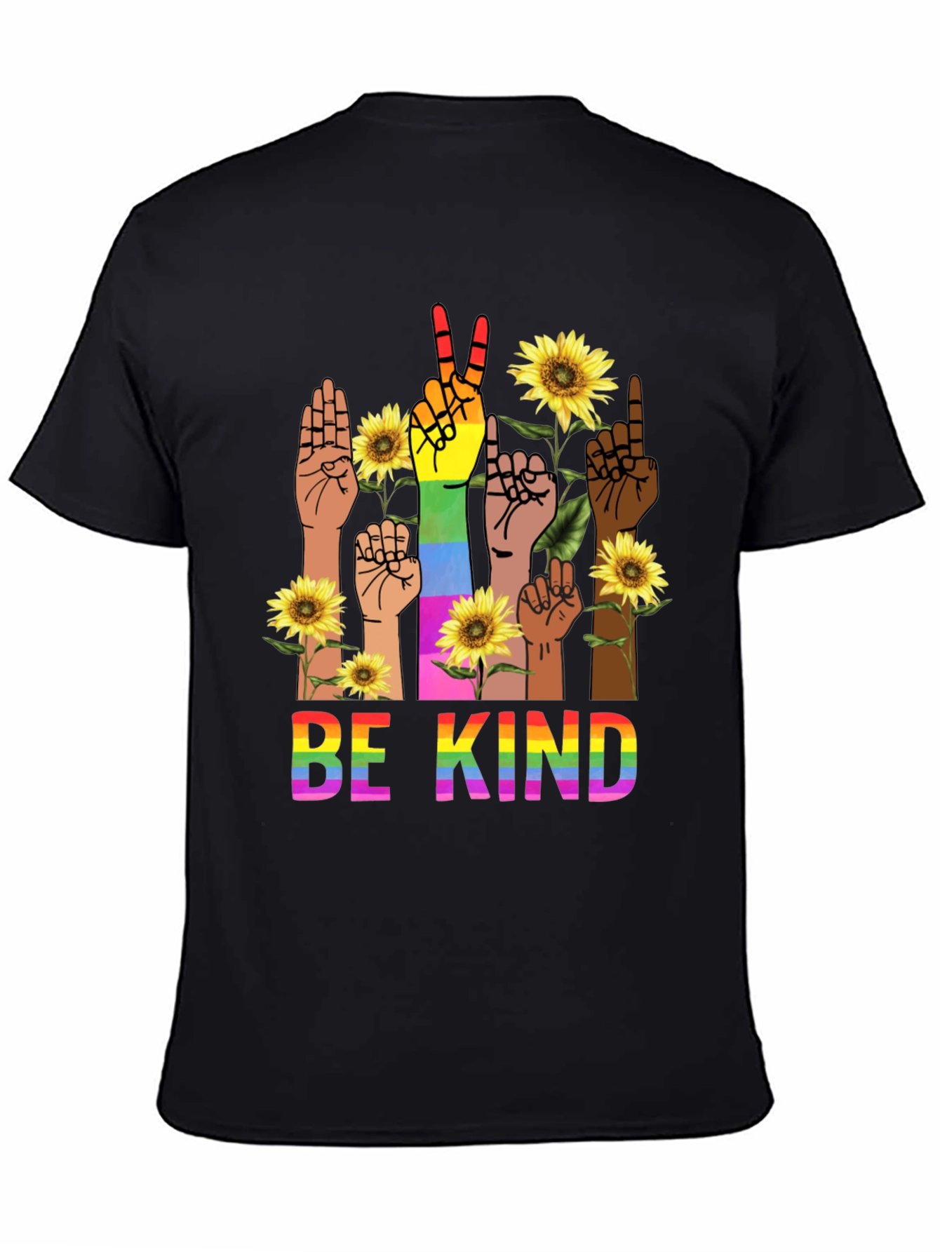 Black Be Kind Rainbow Hands T-Shirt view 4