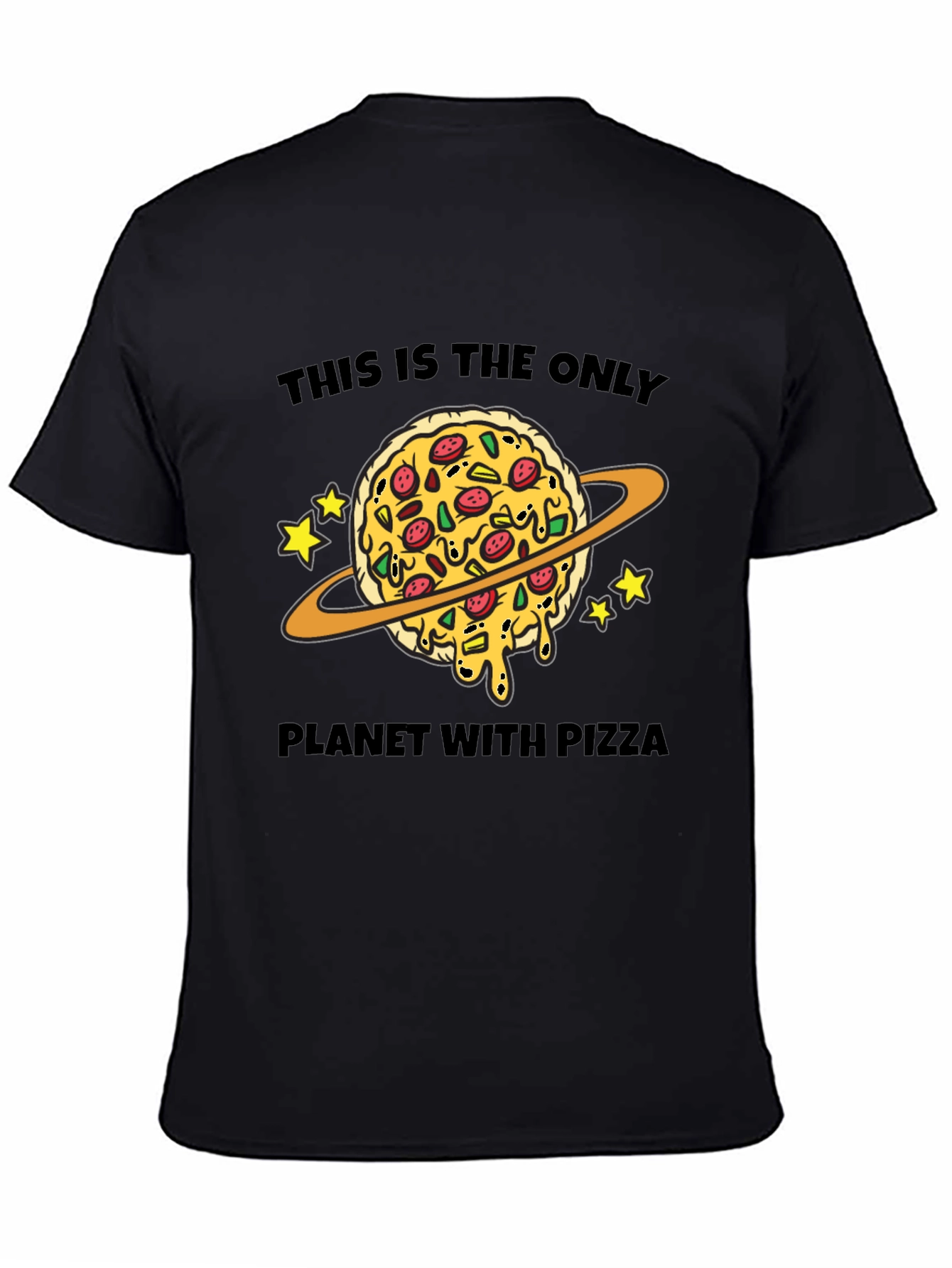 Black Pizza Planet T-Shirt: Space Foodie Tee view 4