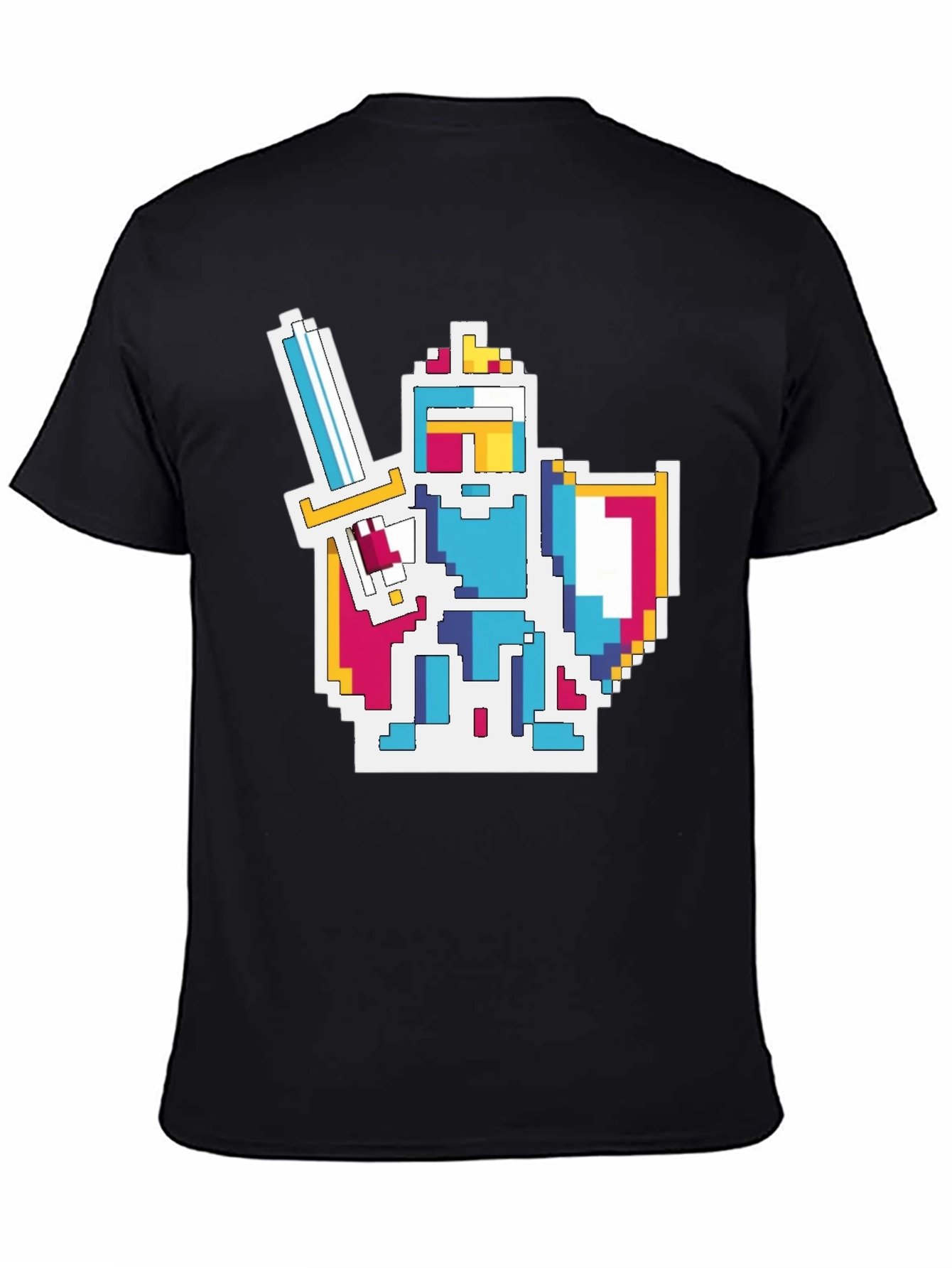 Black Pixel Knight Graphic Tee - Black Cotton Blend T-Shirt view 4