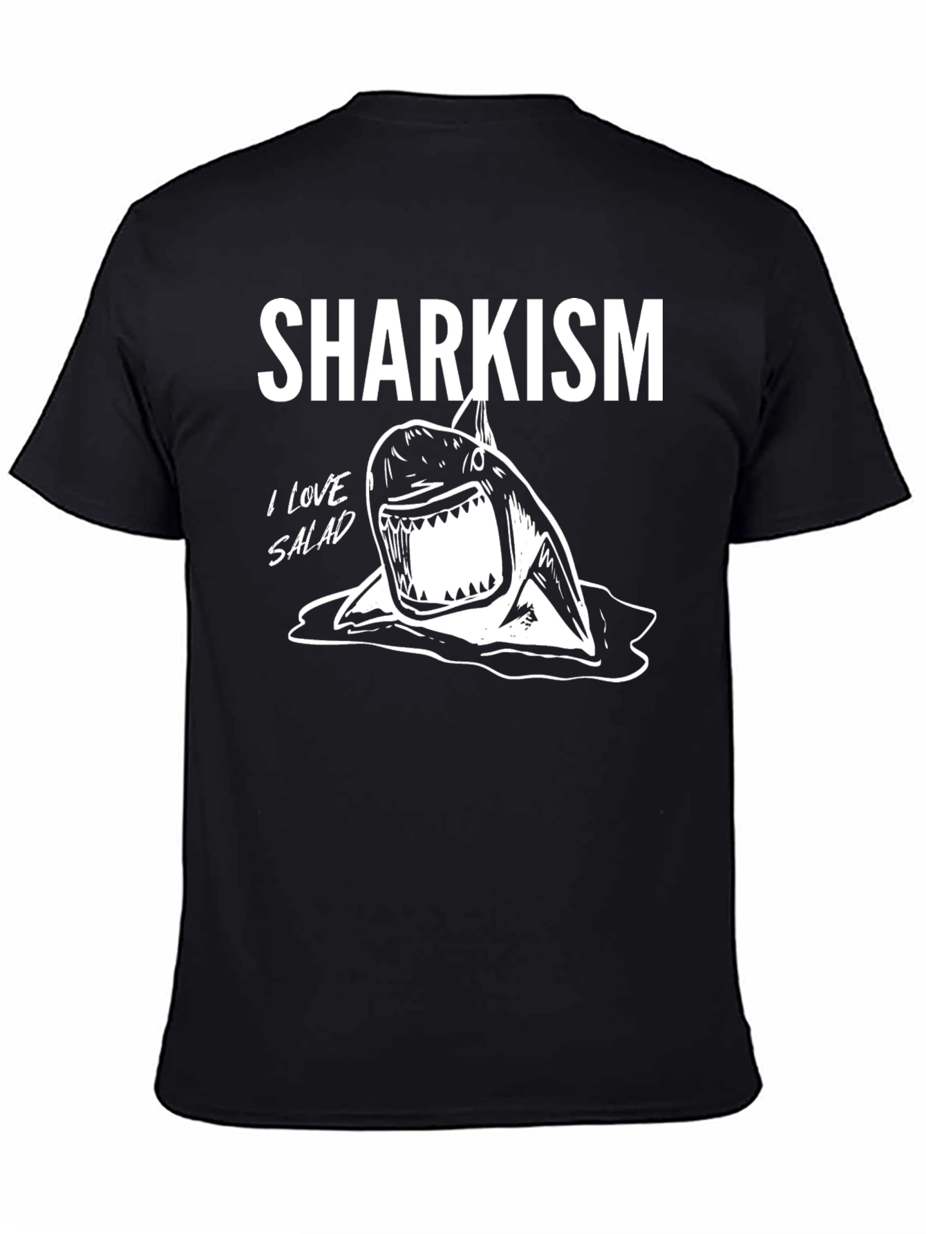 Black Sharkism Graphic Tee - I Love Salad Funny Shark T-Shirt view 4