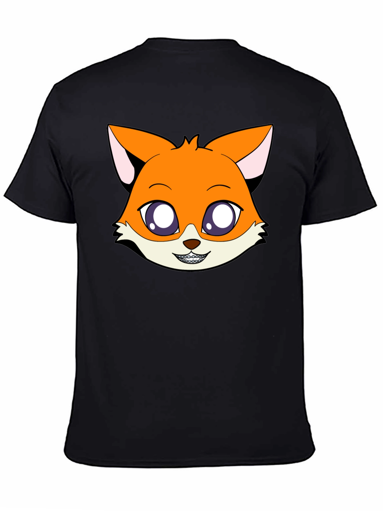 Black Cartoon Fox Graphic Tee - Unisex Black T-Shirt view 4
