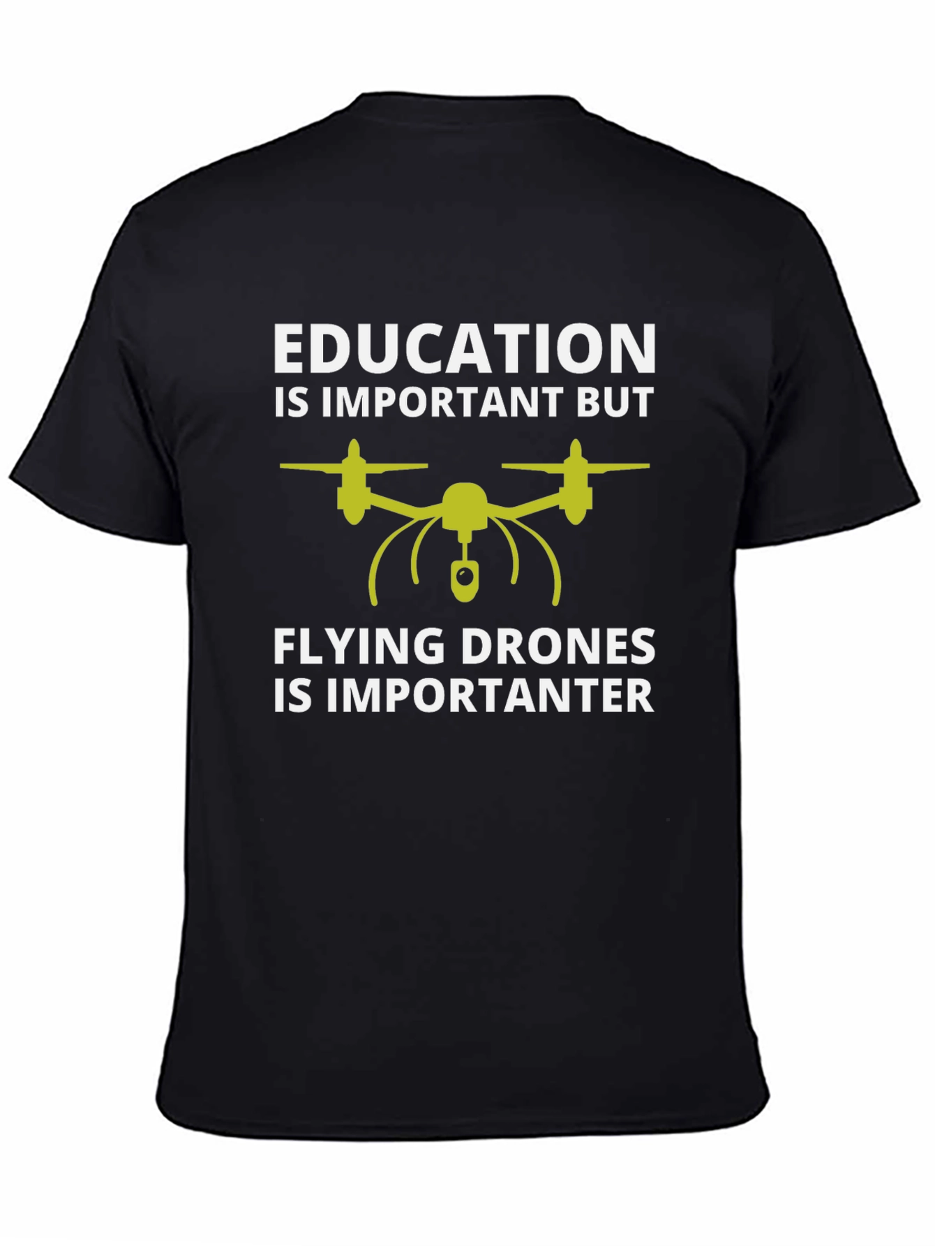Black Funny Drone Pilot T-Shirt: Education vs Flying Drones view 4