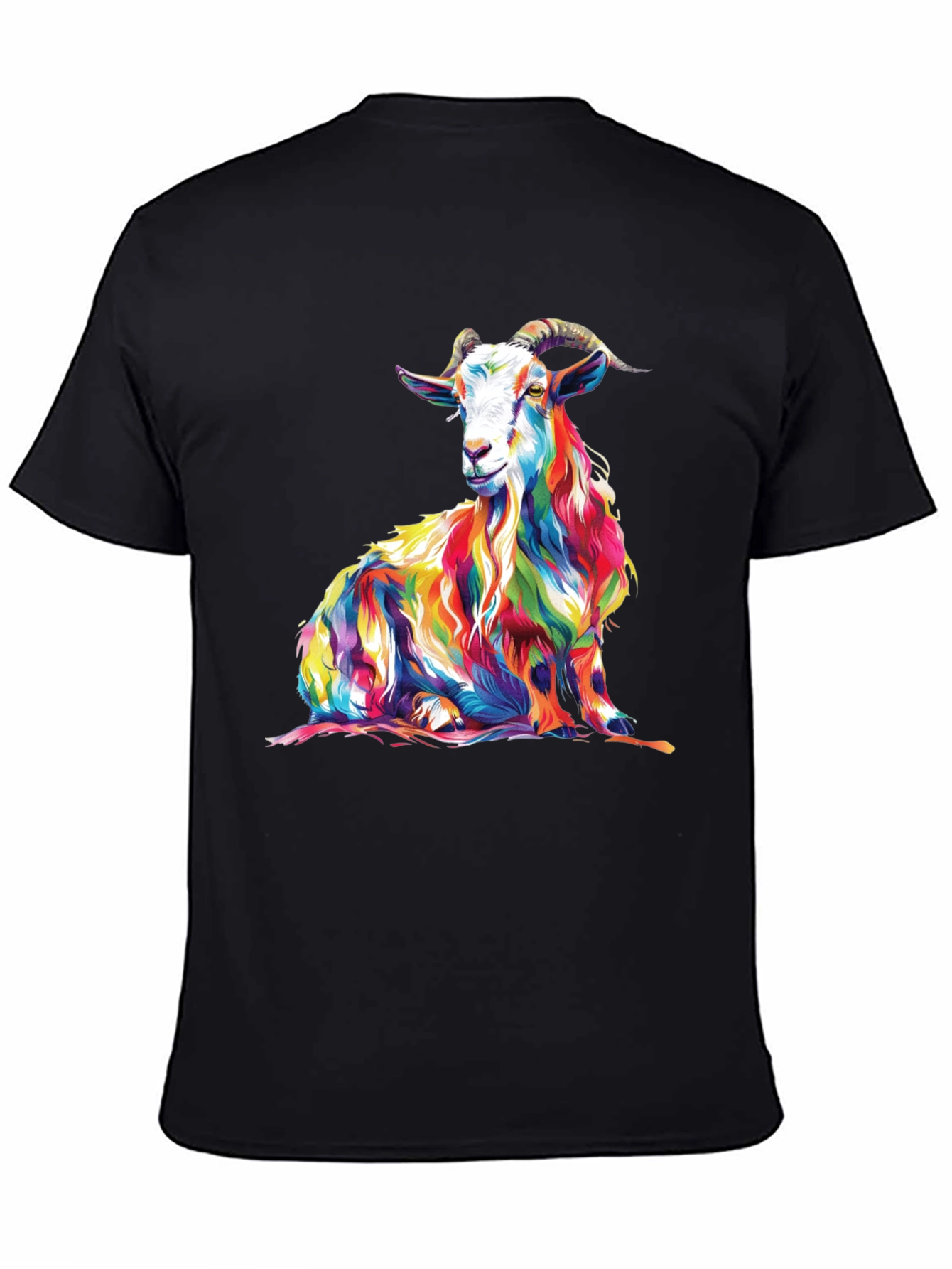 Black Colorful Goat Graphic Tee - Men's Black T-Shirt view 4