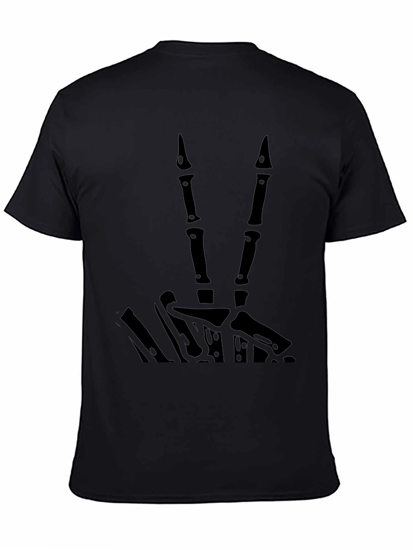 Black Skeleton Hand Peace Sign Graphic T-Shirt - Black view 4