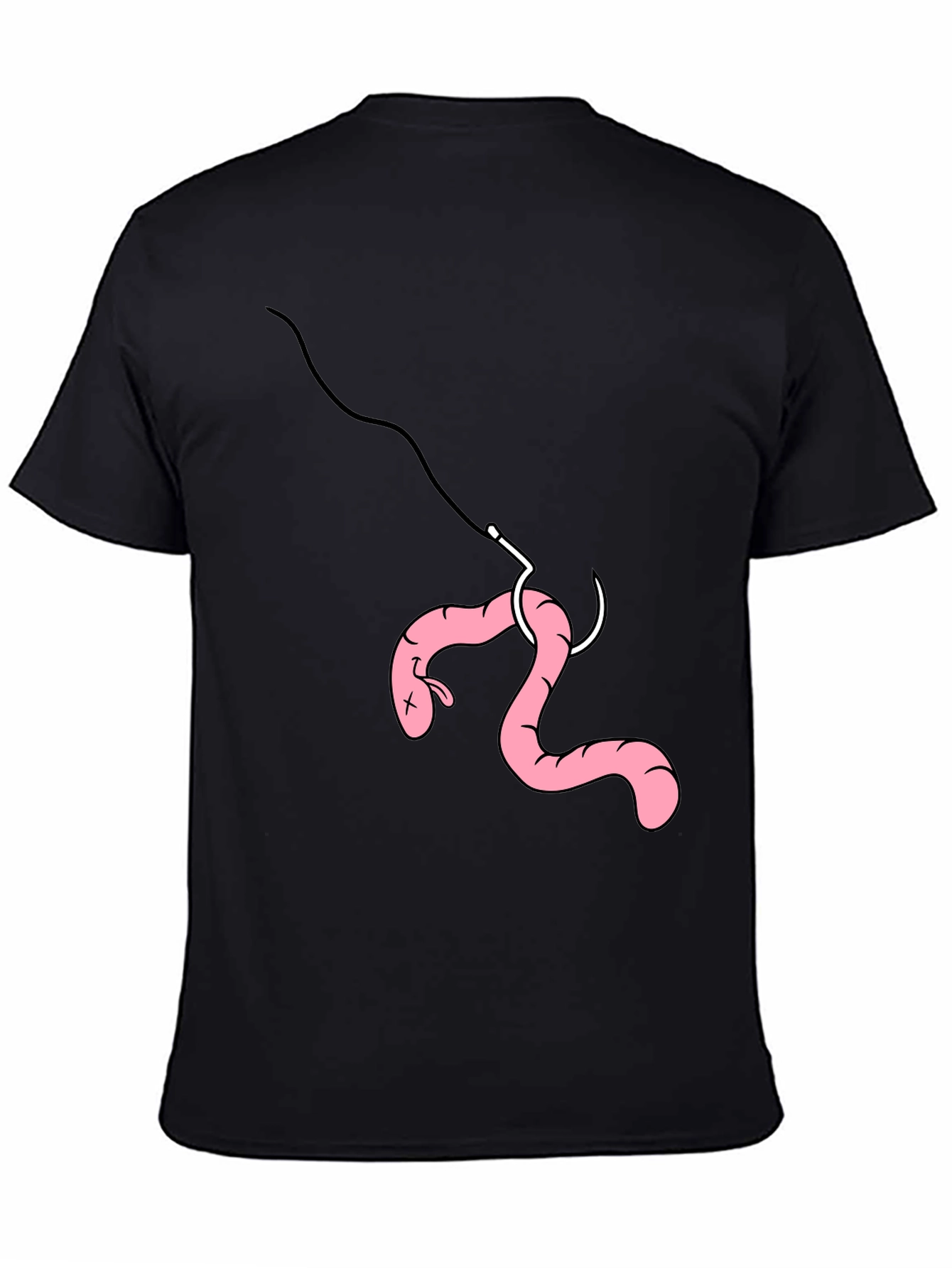 Black Funny Fishing Worm Hook T-Shirt view 4