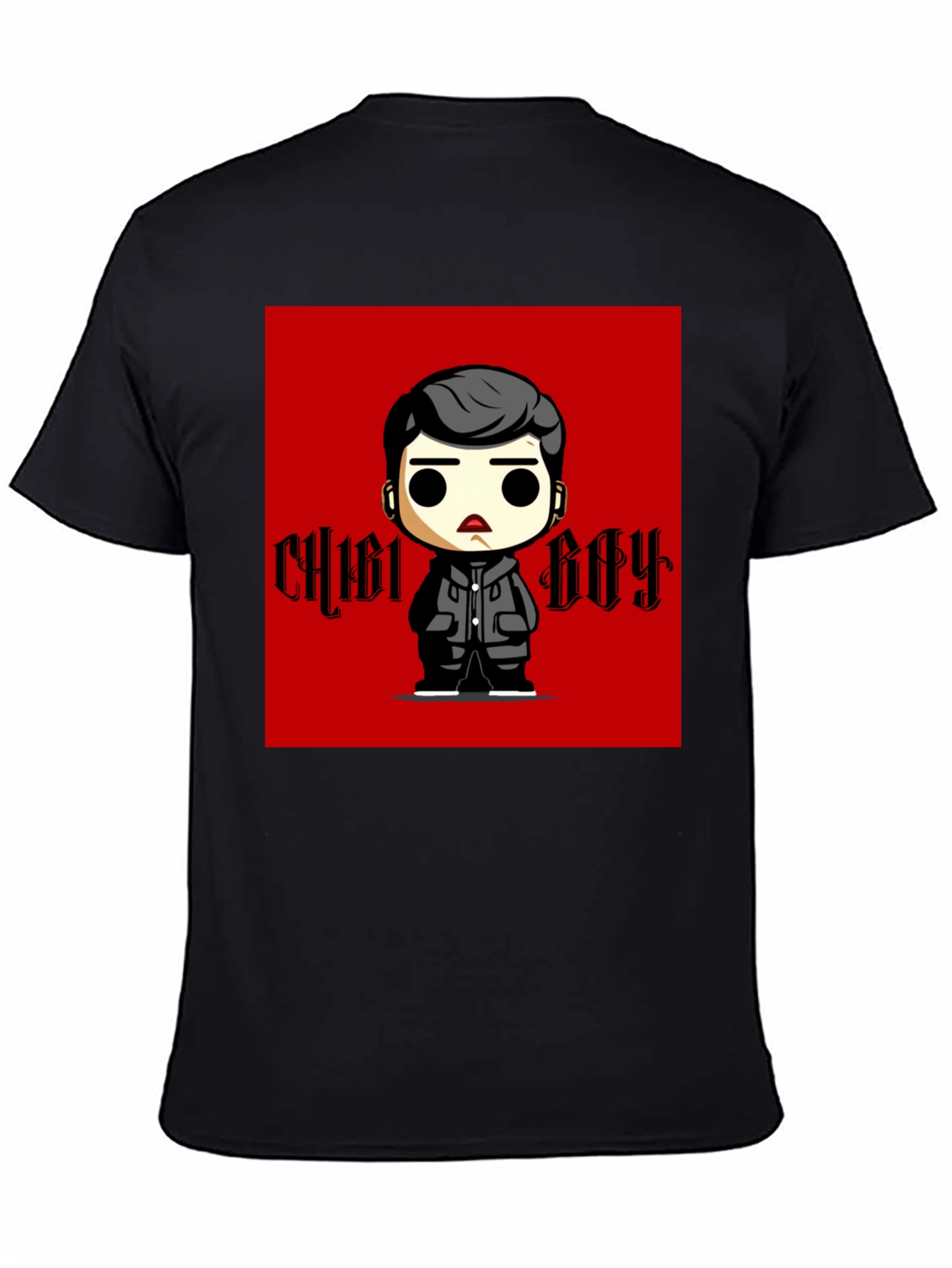Black Chibi Boy Graphic Tee - Black Cotton T-Shirt view 4