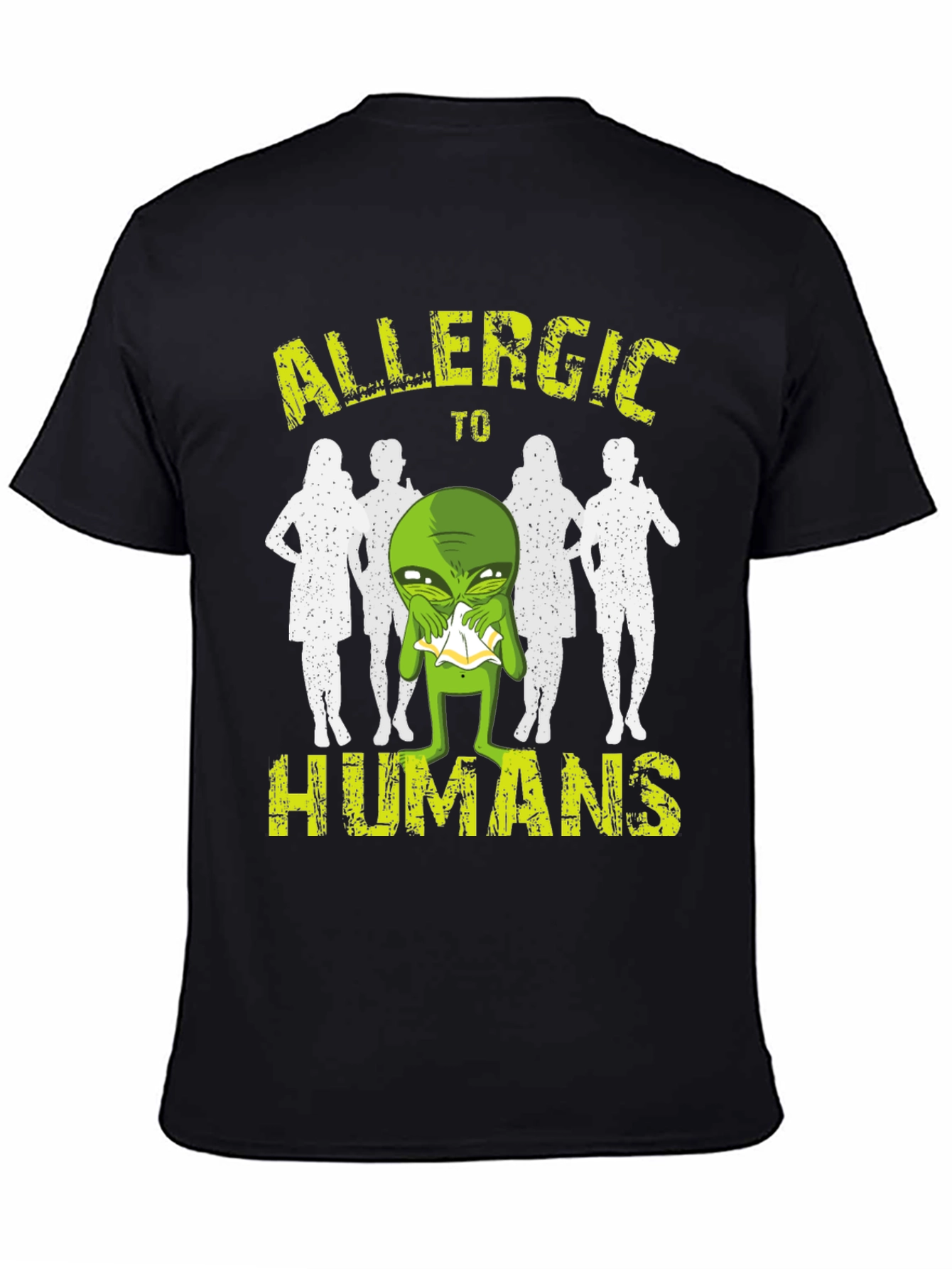 Black Allergic to Humans Alien T-Shirt - Funny Graphic Tee view 4