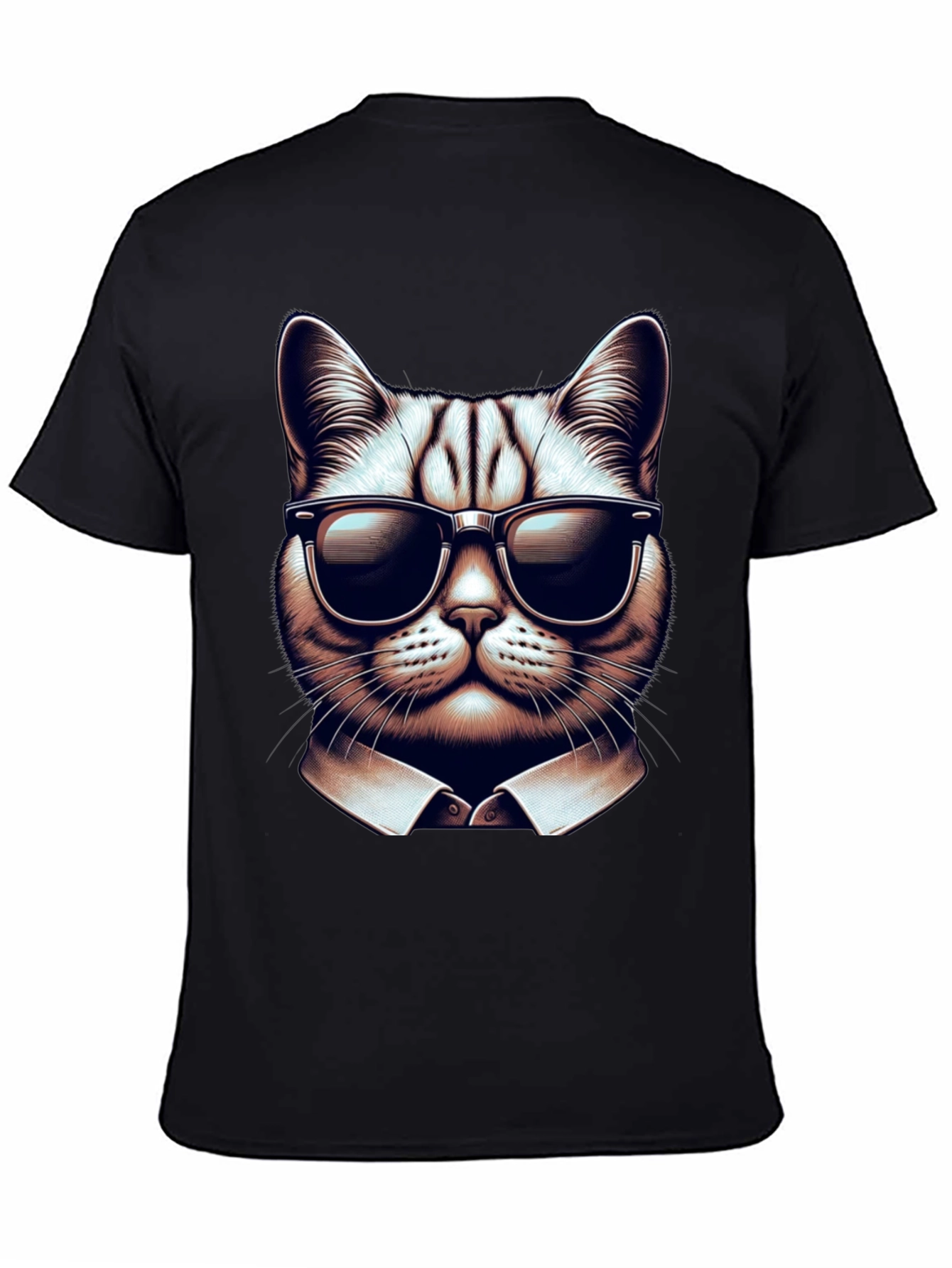 Black Cool Cat in Shades Graphic Tee - Black Cotton T-Shirt view 4