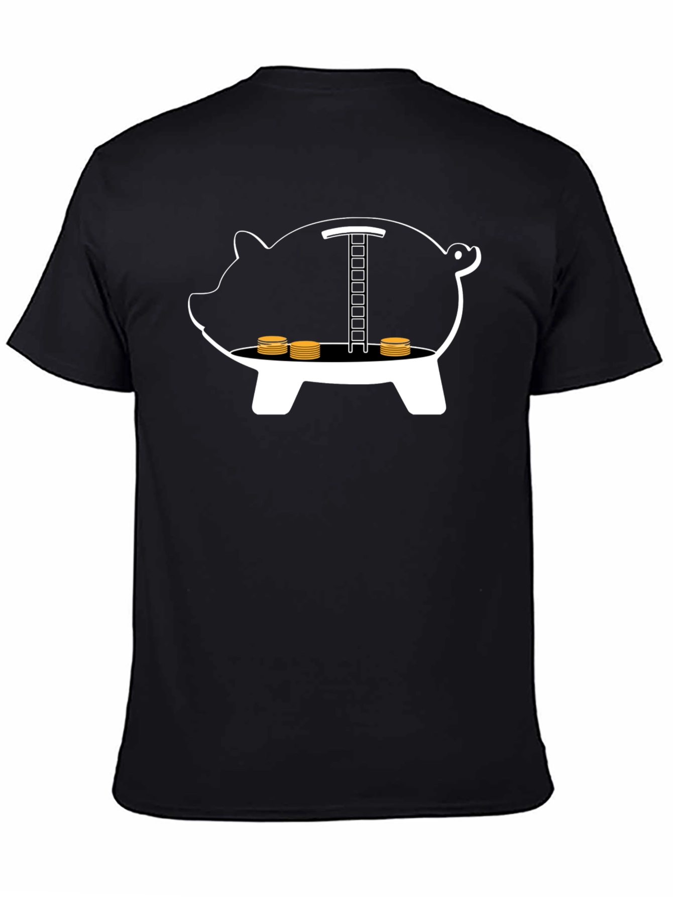 Black Piggy Bank Ladder Funny T-Shirt view 4