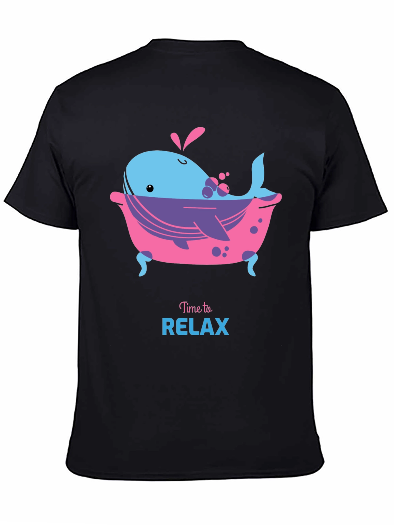 Black Time to Relax Whale in Tub Black T-Shirt view 4