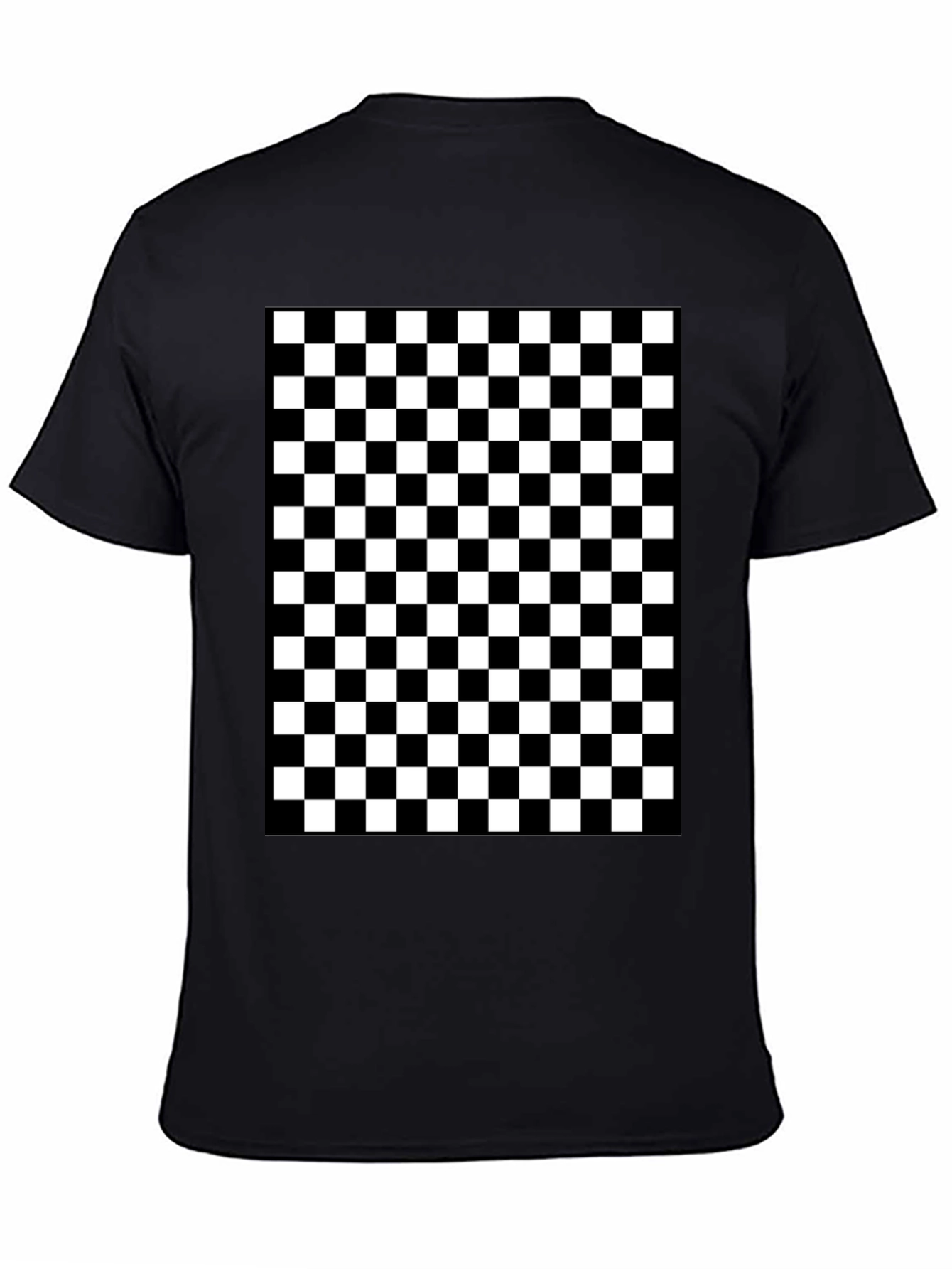 Black Checkered Pattern Black T-Shirt view 4