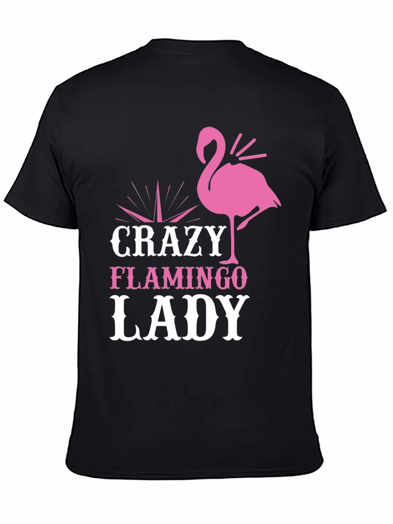 Black Crazy Flamingo Lady Graphic Tee - Black Cotton T-Shirt view 4