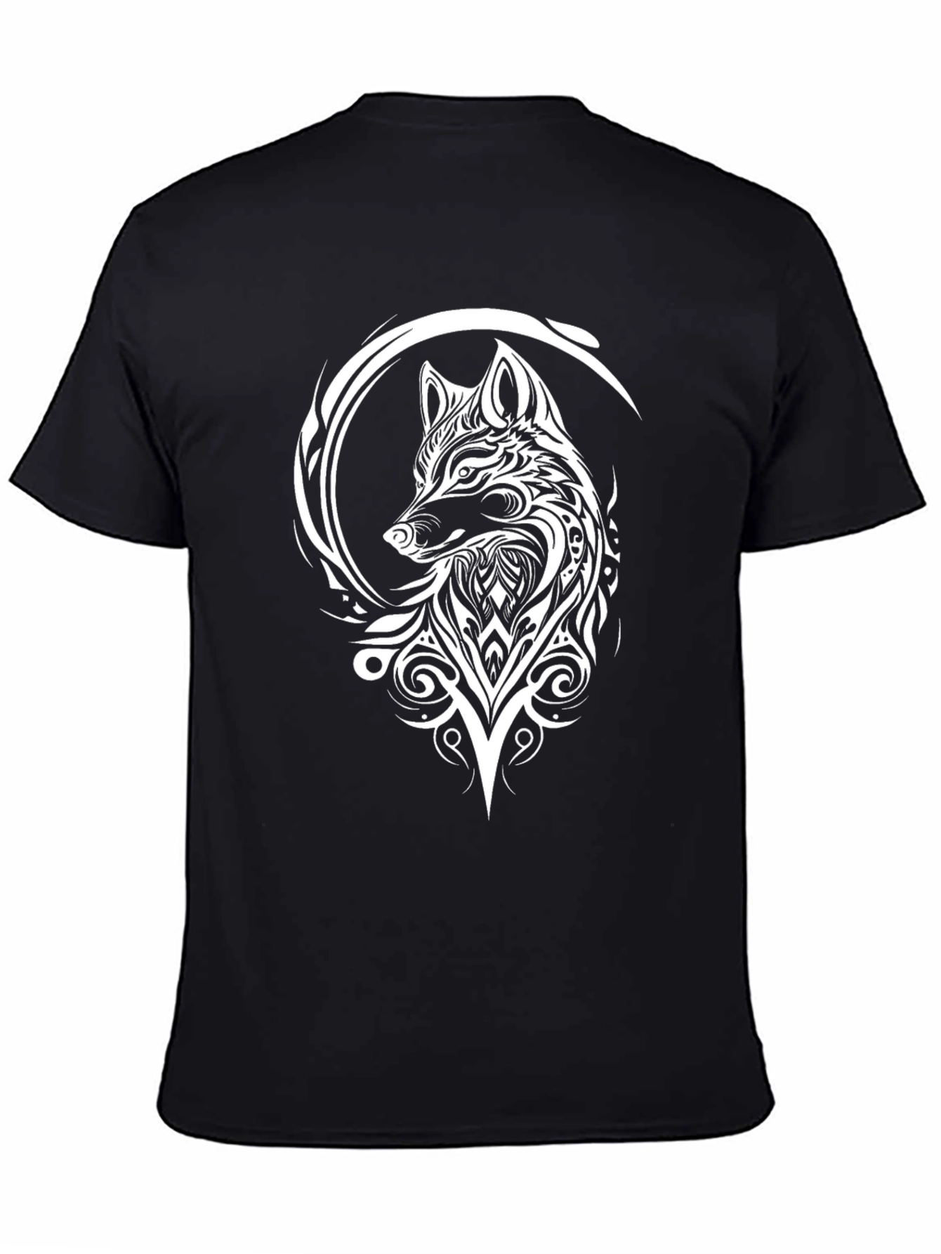 Black Tribal Wolf Graphic Tee - Black Cotton Blend view 4
