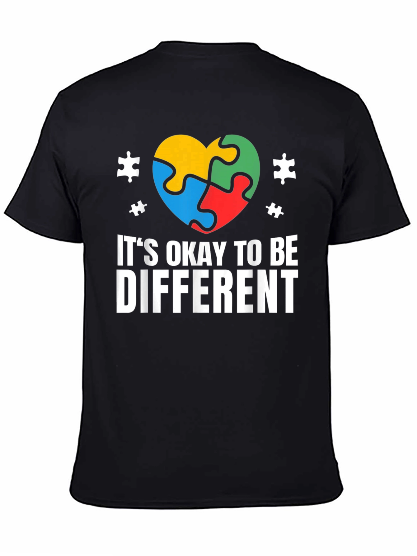 Black Autism Awareness T-Shirt - It's Okay to Be Different view 4