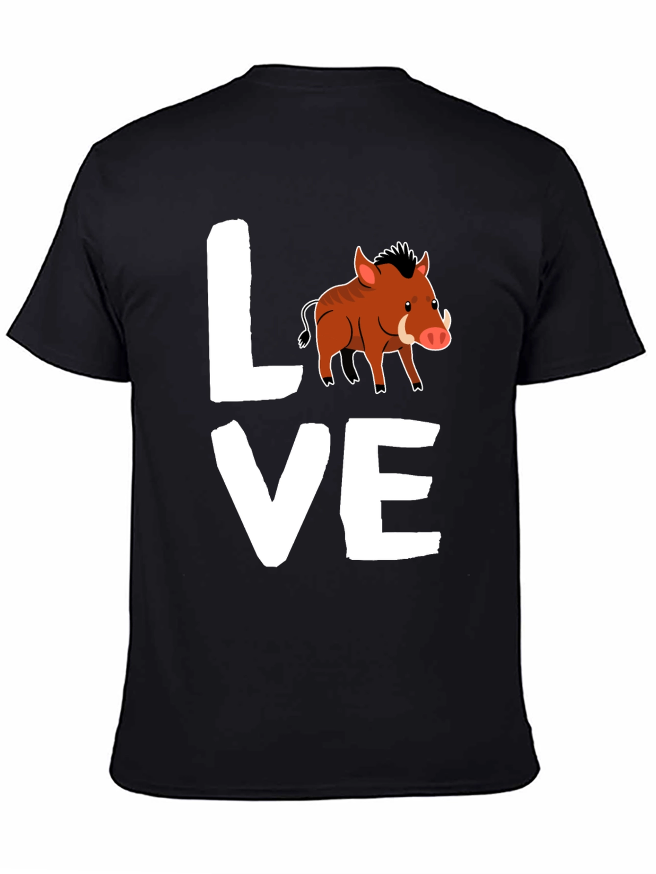 Black Love Boar T-Shirt, Wild Pig Animal Tee, Black Cotton Shirt view 4