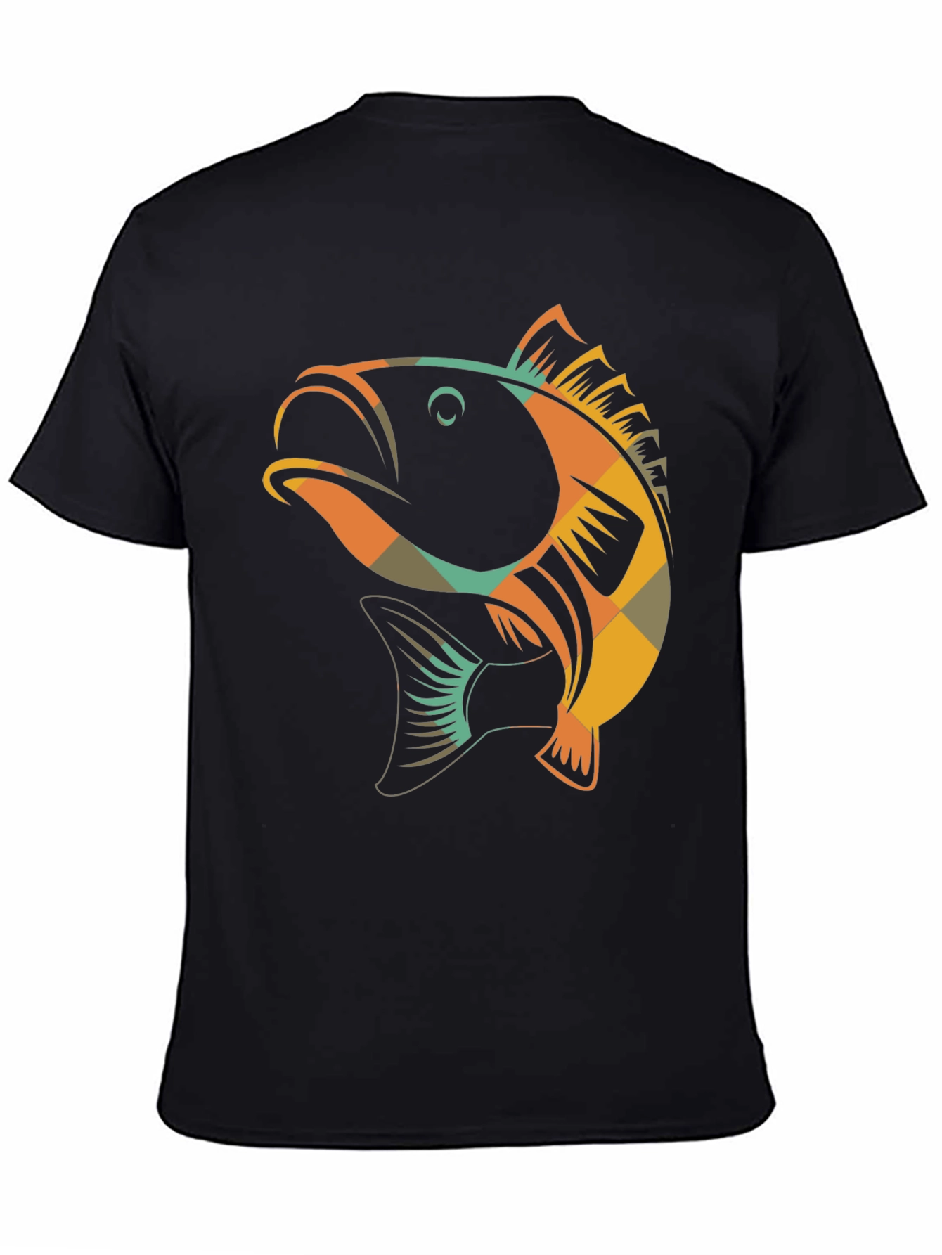 Black Retro Fish Graphic Tee - Black Cotton T-Shirt view 4