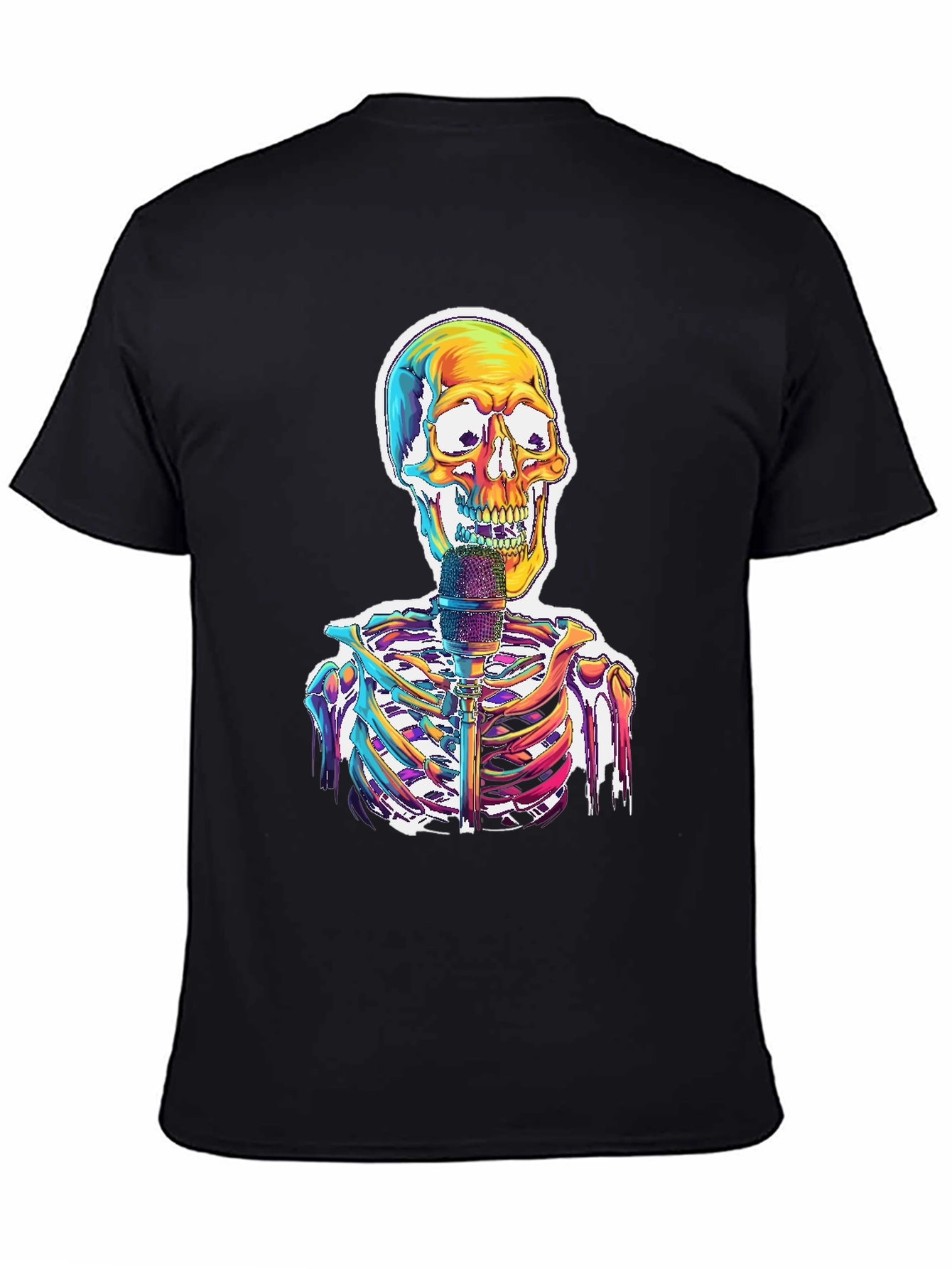 Black Skeleton Singer Graphic Tee - Cool Skull Design view 4