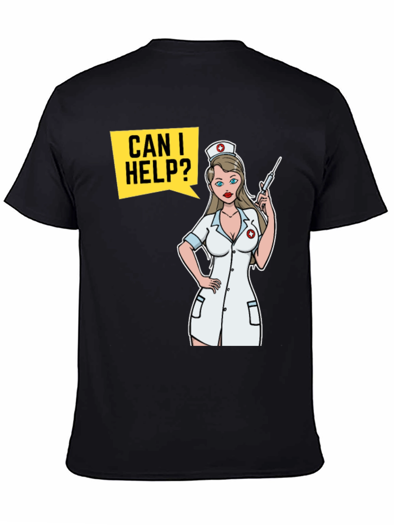 Black Humorous Nurse Cartoon T-Shirt view 4