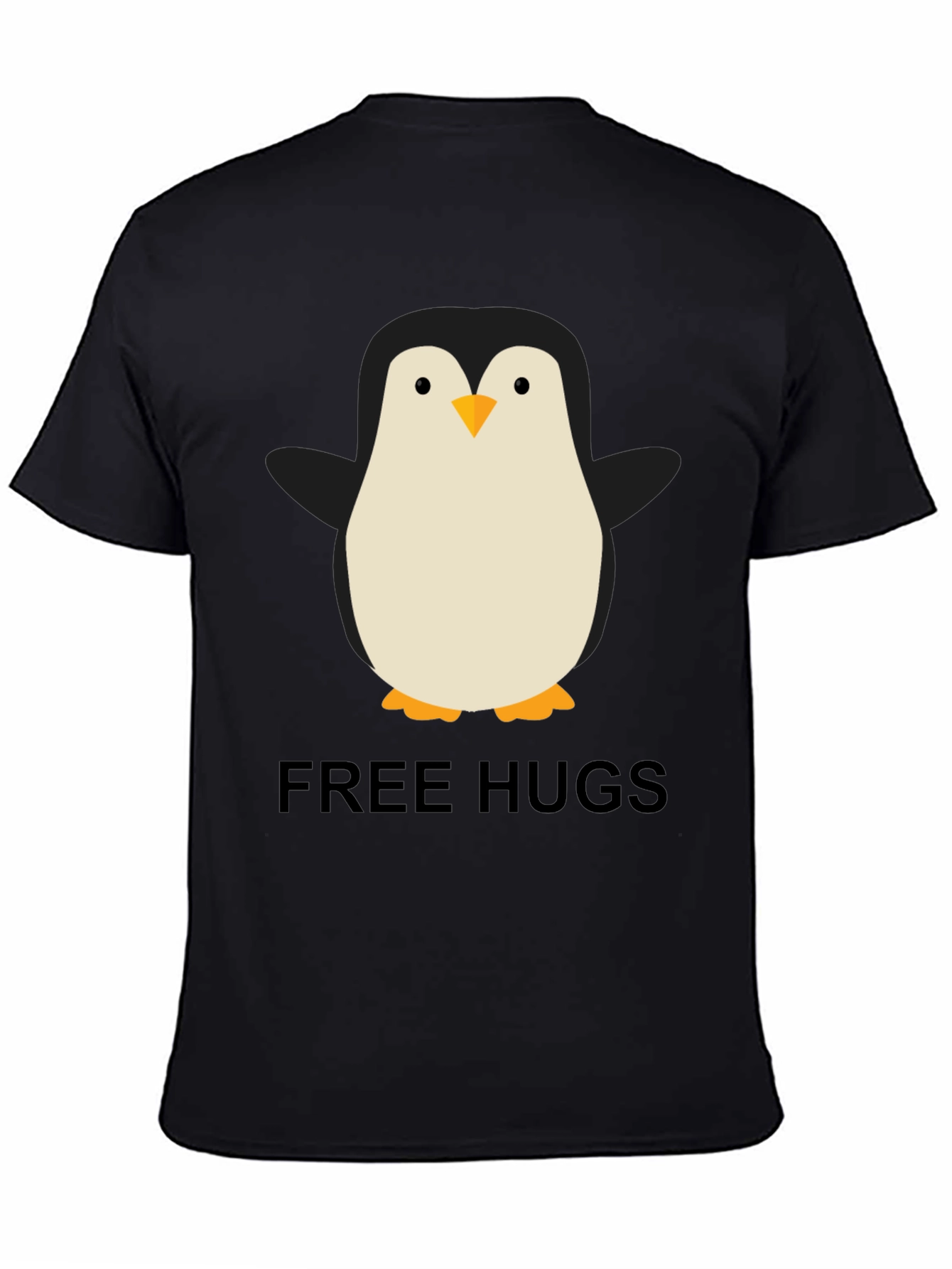 Black Penguin Free Hugs Graphic Tee - Unisex Black T-Shirt view 4