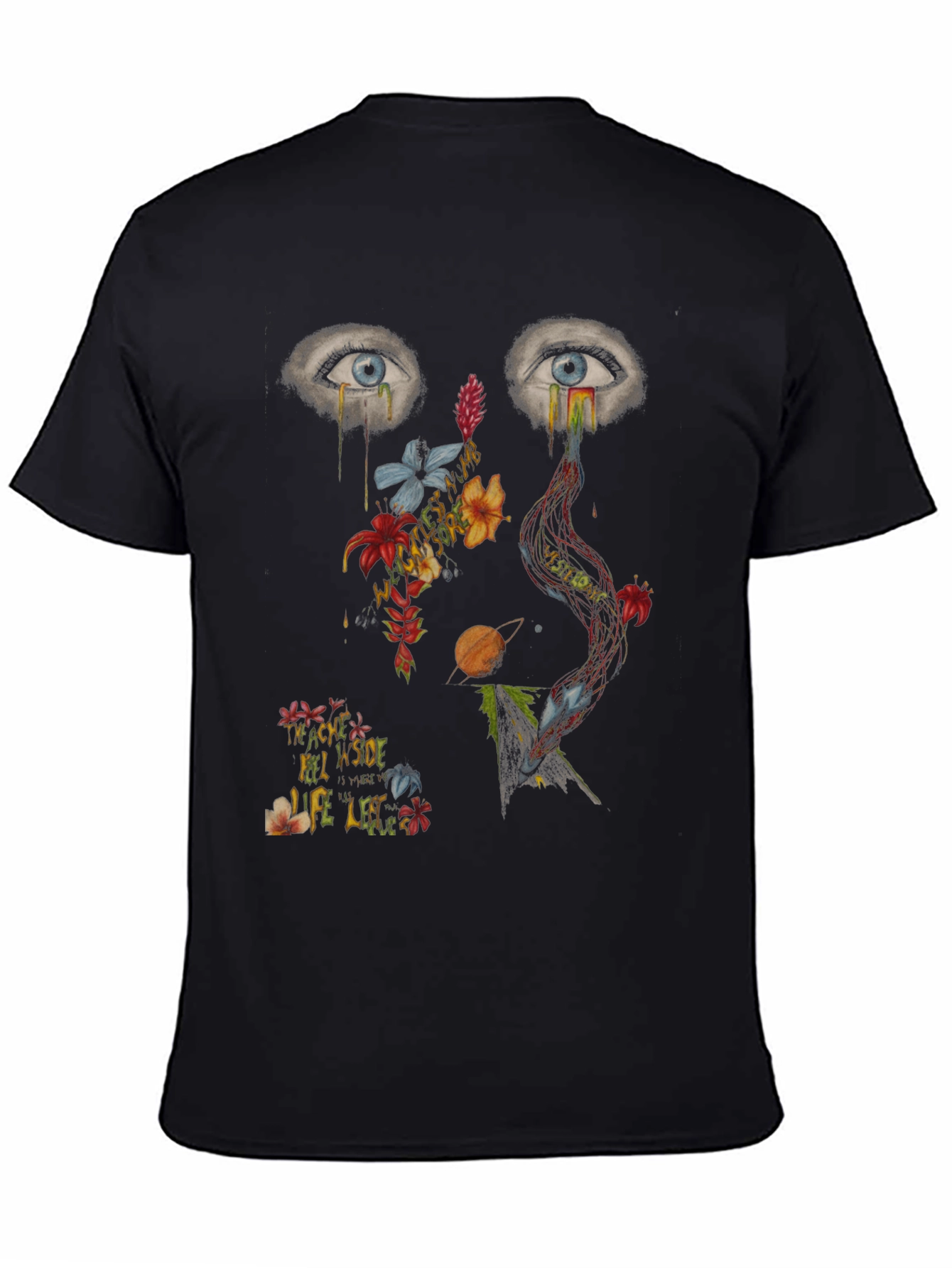 Black Artistic Graphic Print Men's T-Shirt view 4