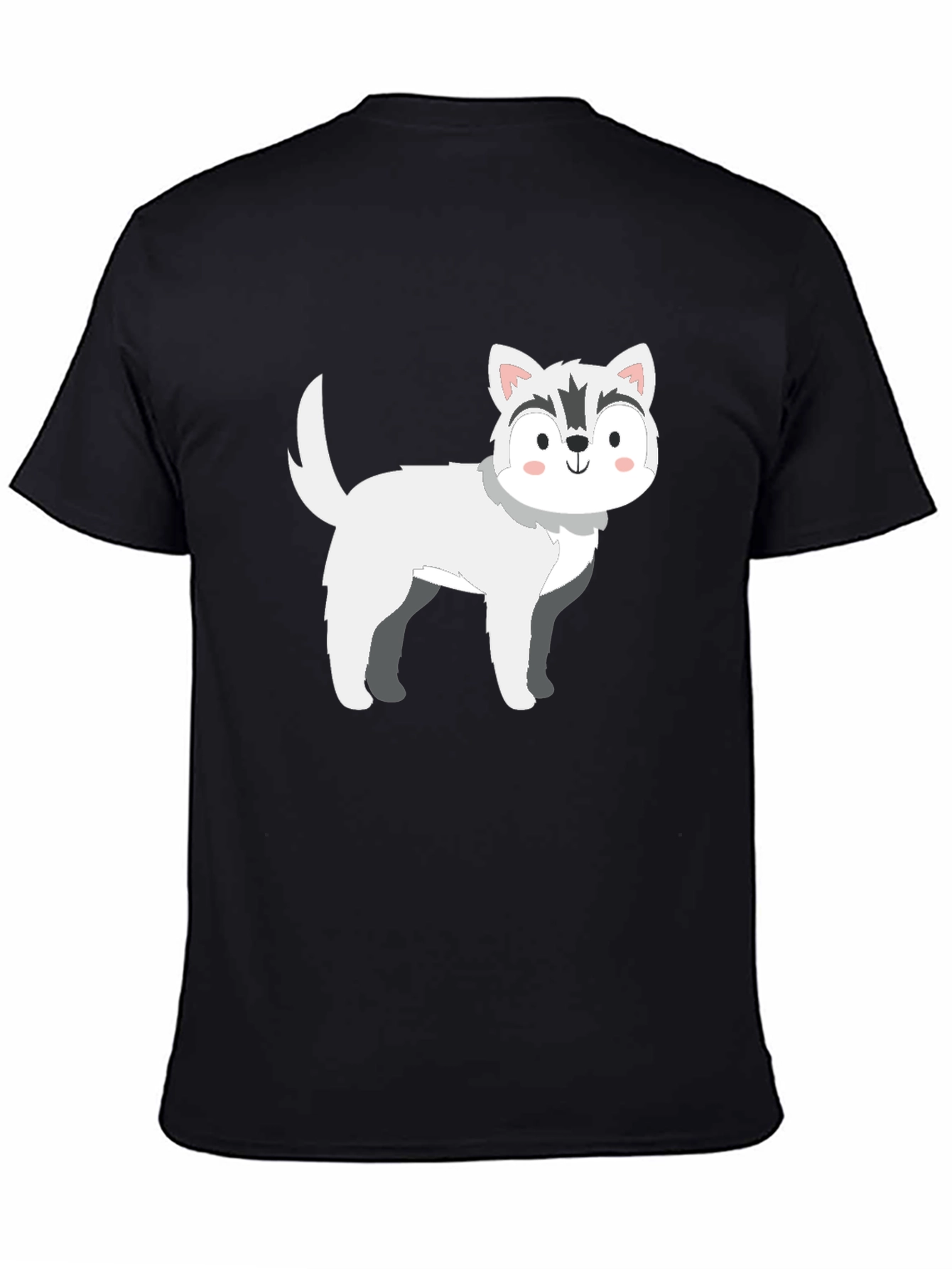 Black Cute Cartoon Husky Dog Graphic T-Shirt view 4