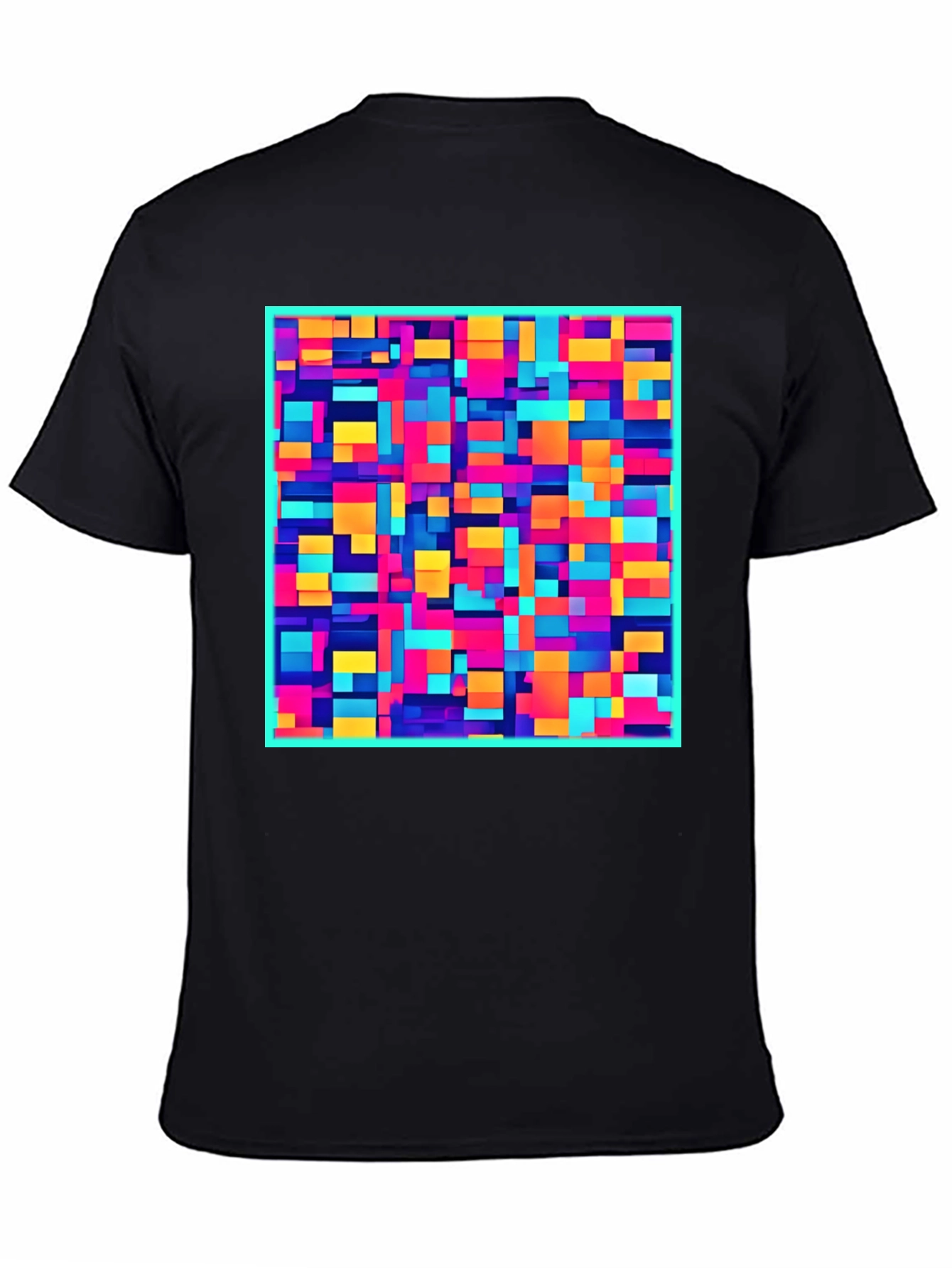 Black Colorful Block Pattern Graphic Tee - Modern Style view 4