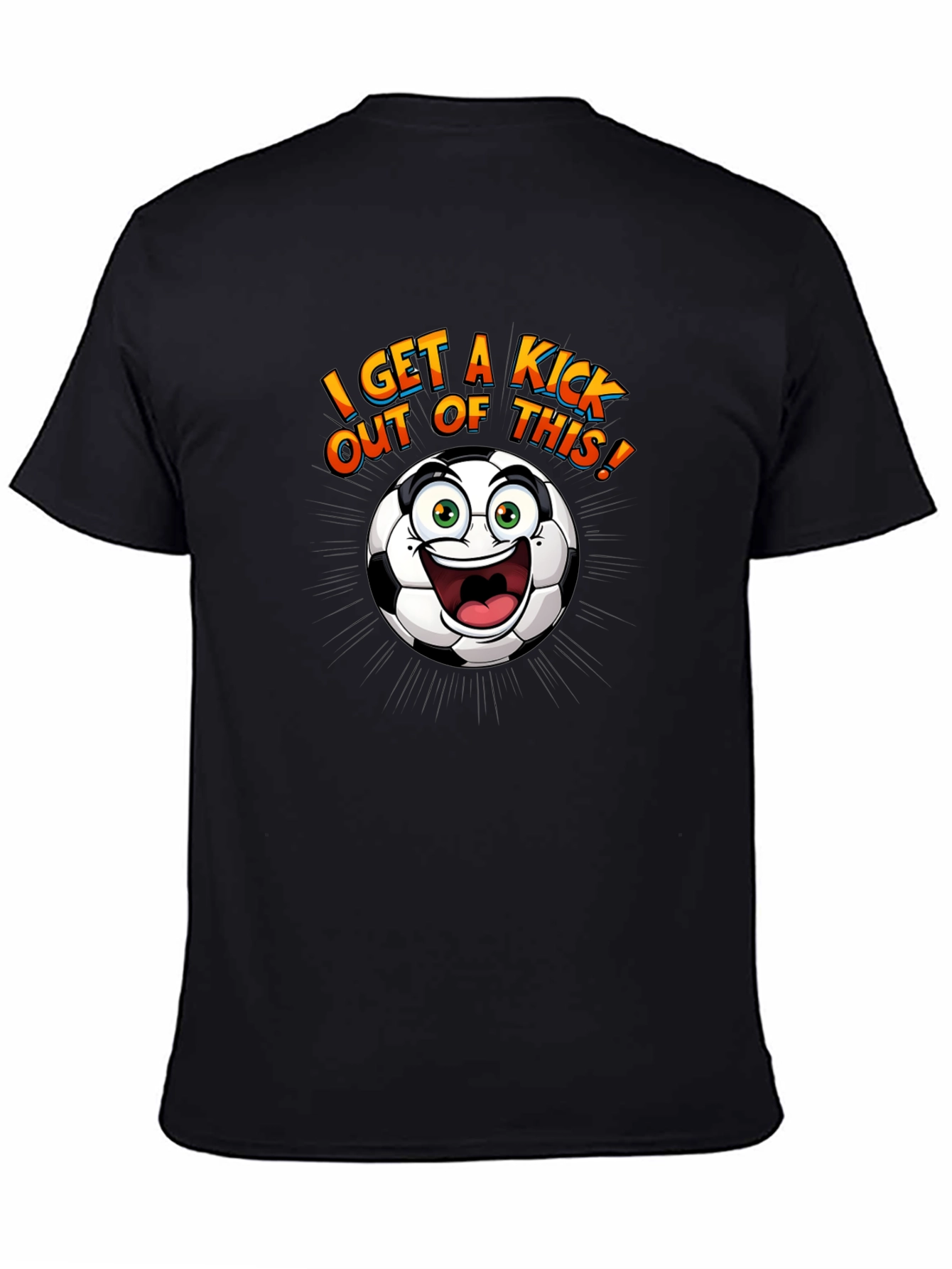 Black Funny Soccer Ball Cartoon Graphic T-Shirt view 4