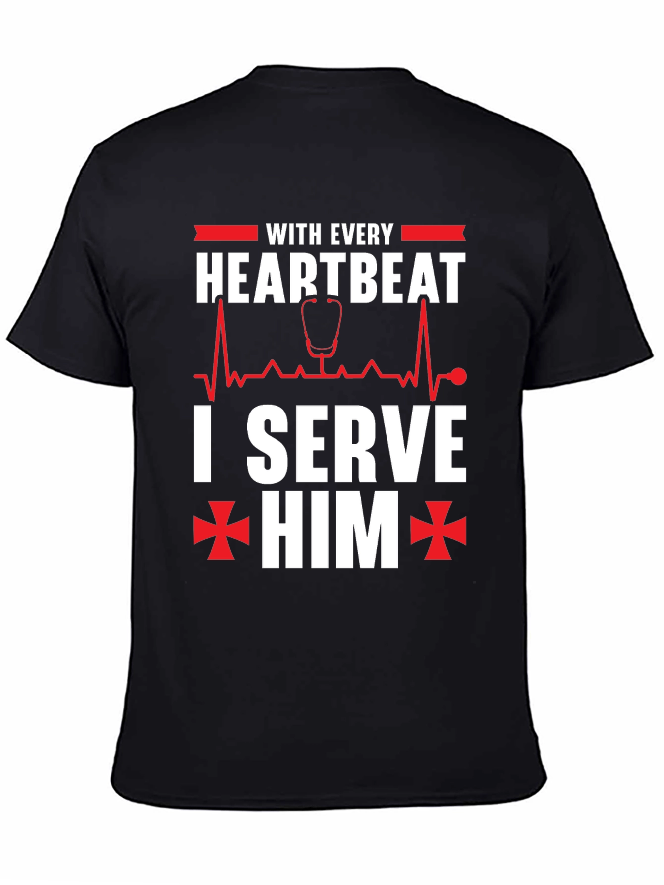 Black With Every Heartbeat I Serve Him Graphic T-Shirt view 4