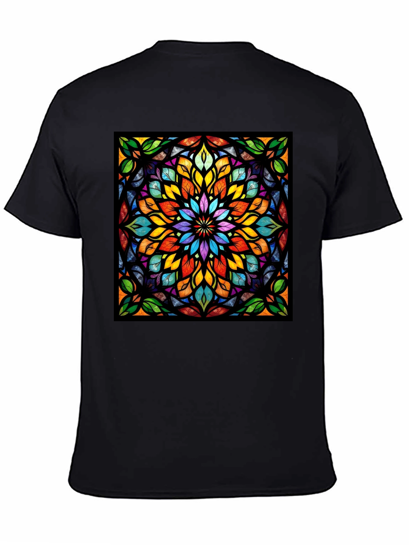 Black Kaleidoscope Stained Glass Design Black T-Shirt view 4