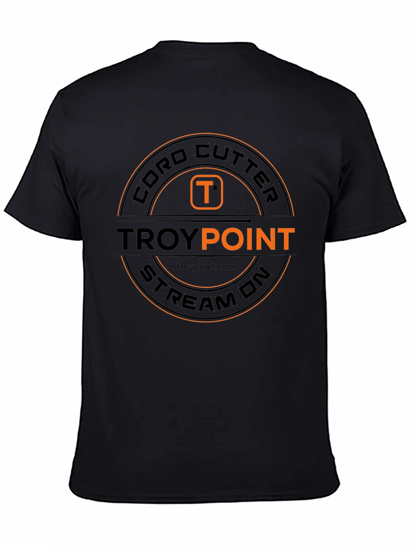 Black Cord Cutter TROYPOINT Stream On Black T-Shirt view 4