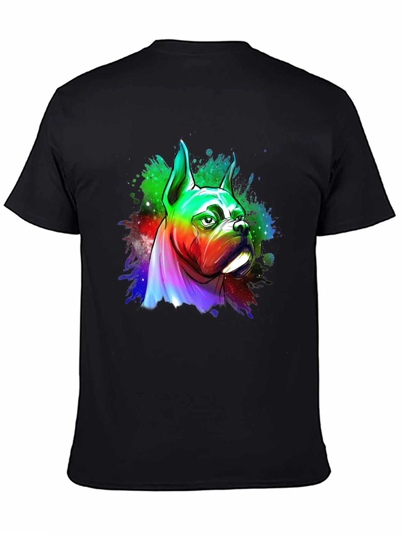 Black Rainbow Boxer Dog Graphic Tee - Unique Art T-Shirt view 4